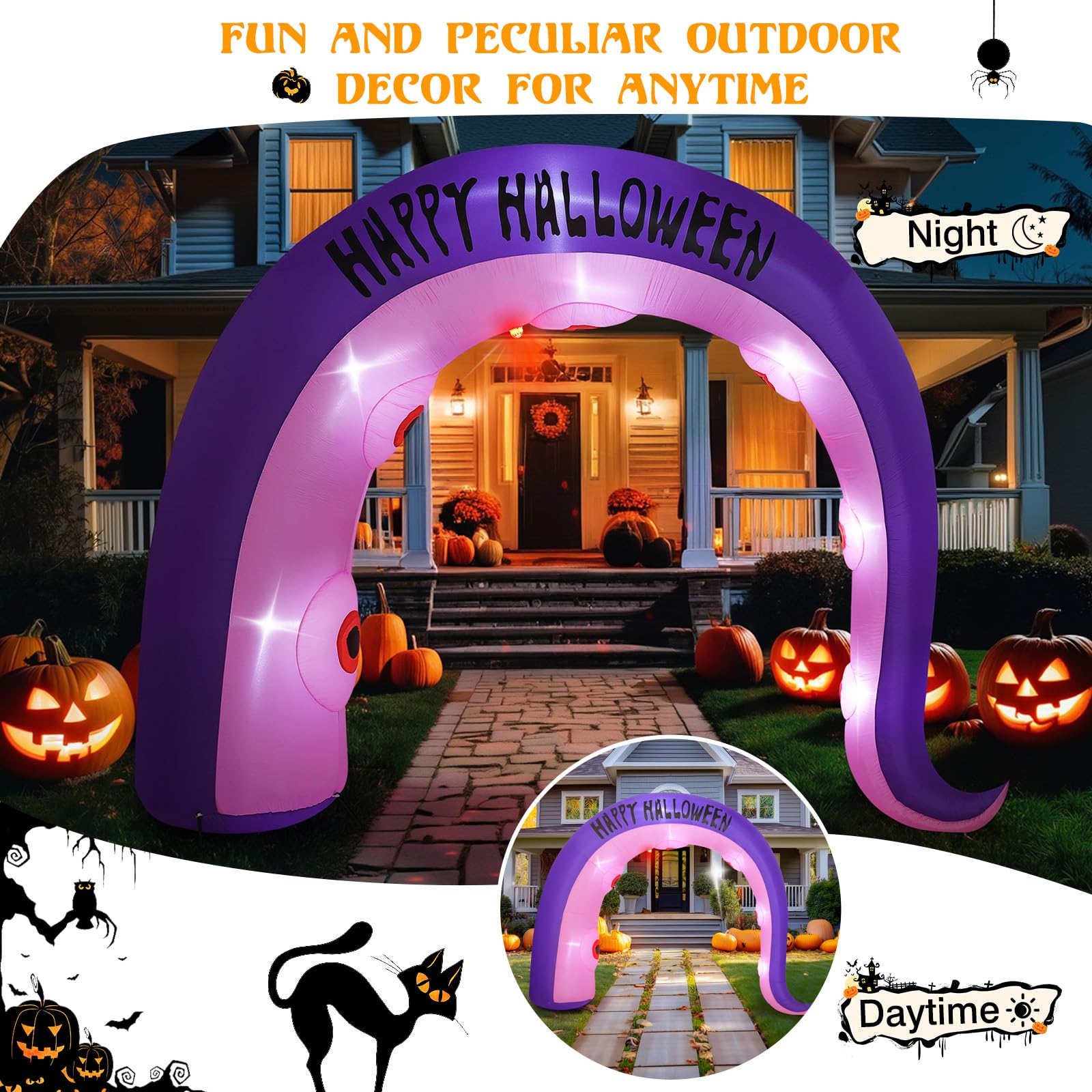 Lewondr 8.5FT Halloween Inflatables Arch Outdoor Decorations Giant Octopus Tentacles, Blow Up Yard Decoration with 8 LED Lights,