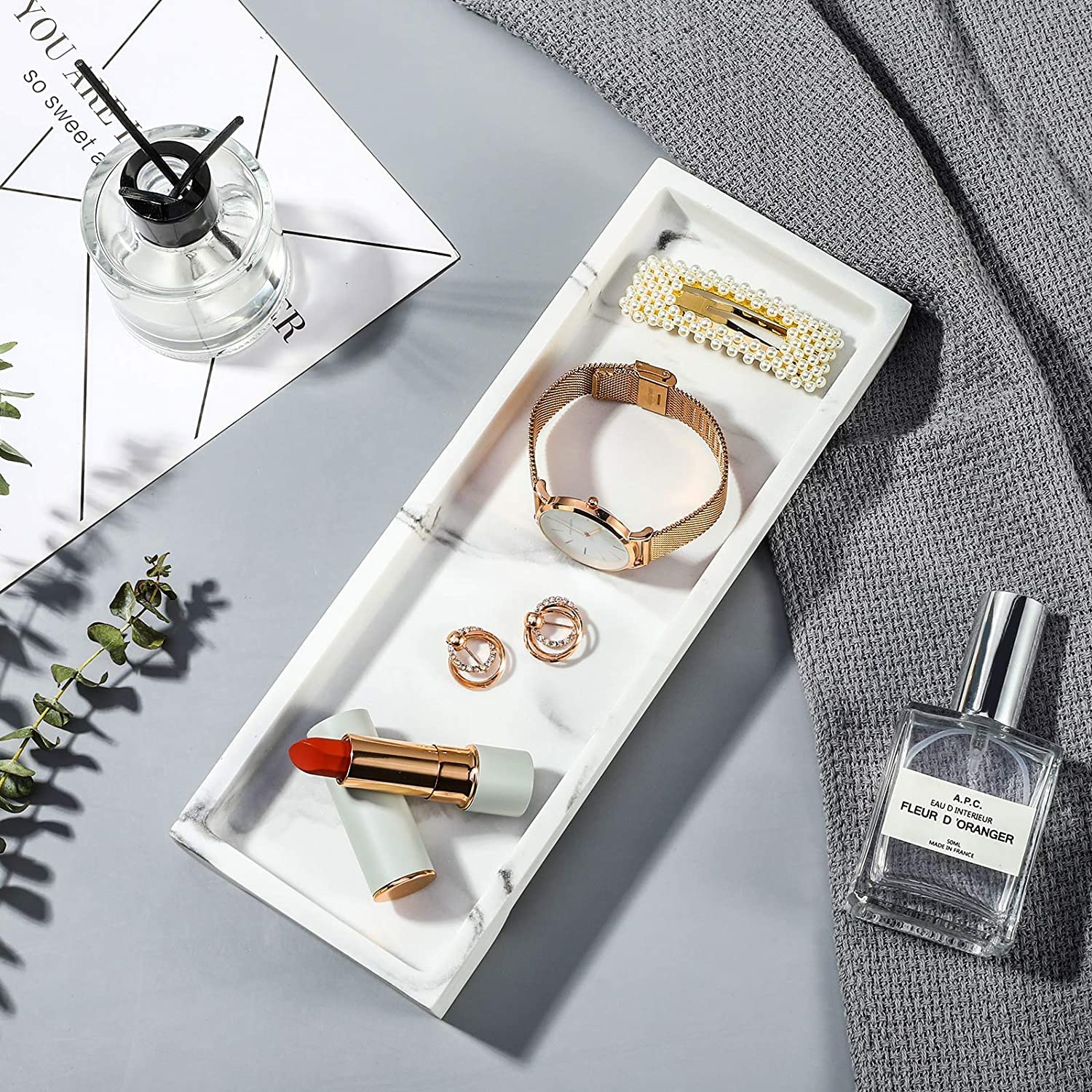 Luxspire Resin Marble Bathroom Tray, Toilet Tank Storage Tray, 11 X 4 Inch Kitchen Sink Trays, Vanity Countertop Organizer For S