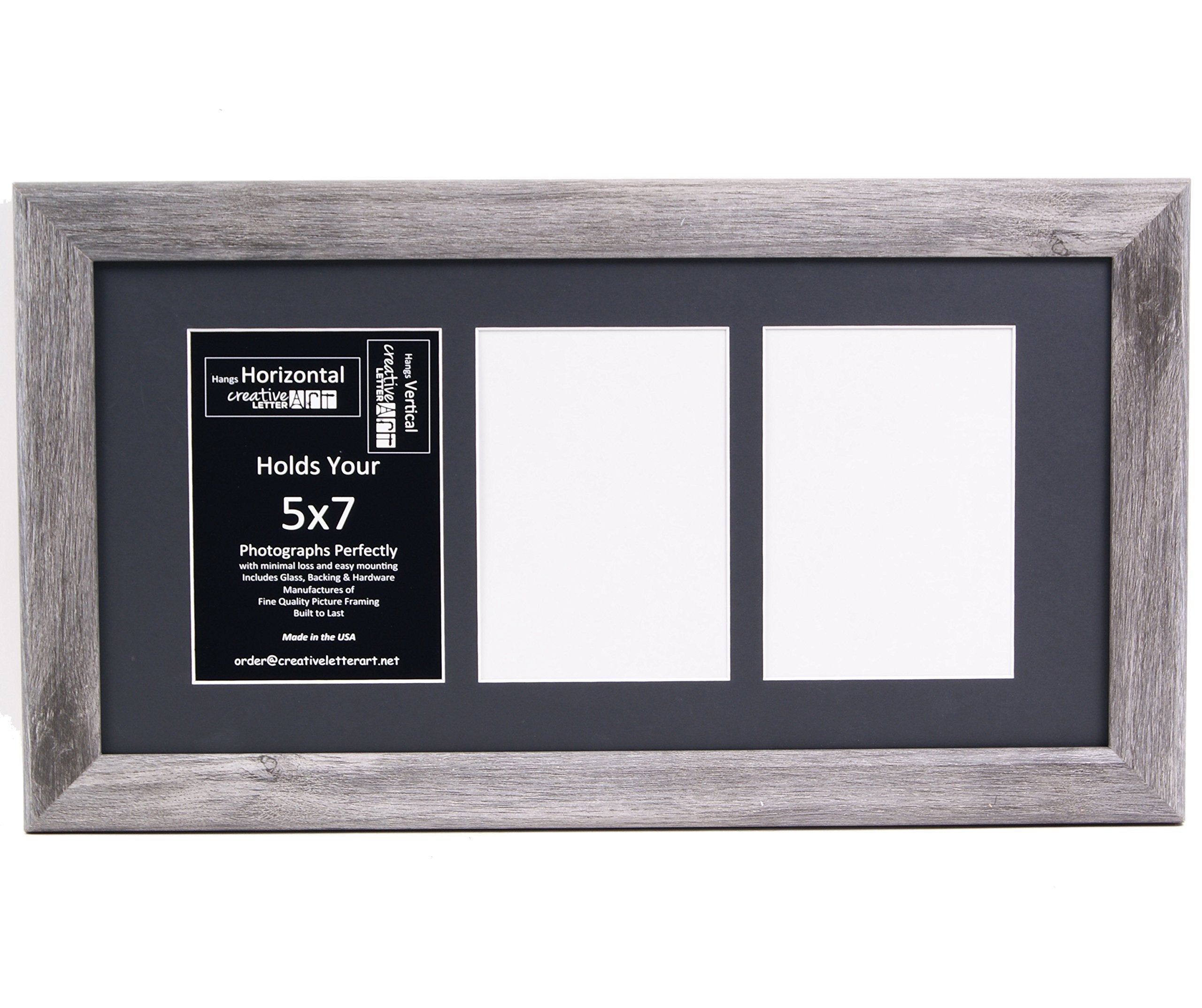 Creative Letter Art 3 Opening Driftwood Picture Frame with Glass to hold 5 by 7 inch Photographs including 10x20-inch Black Mat 
