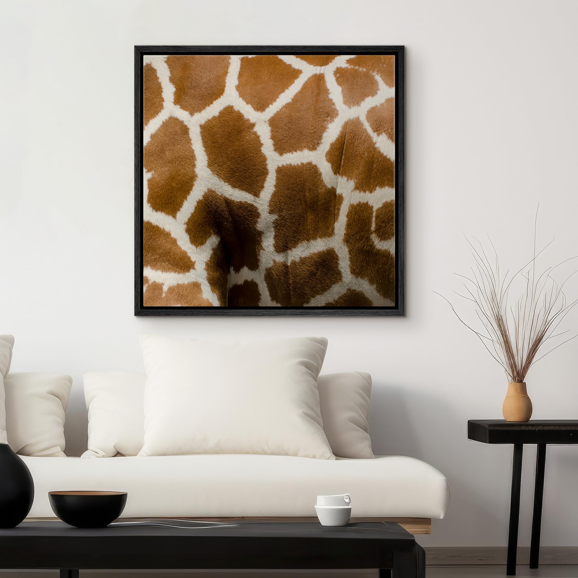 Wall26 Framed Framed Canvas Prints Wall Art Framed Framed Canvas Prints Wall Art - Giraffe Fur/Skin Texture - 24''X24'' Black