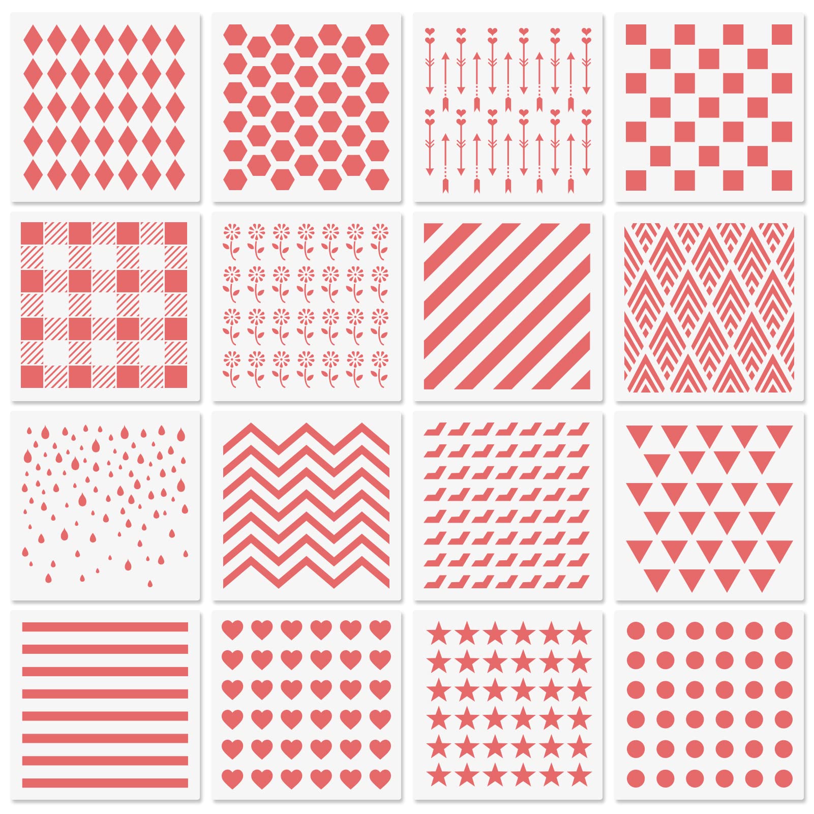 6X6In Cookie Stencils For Royal Icing Cookies Sugar Cookie, 16 Pcs Reusable Plastic Biscuit Cake Stencils With Checkered Buffalo