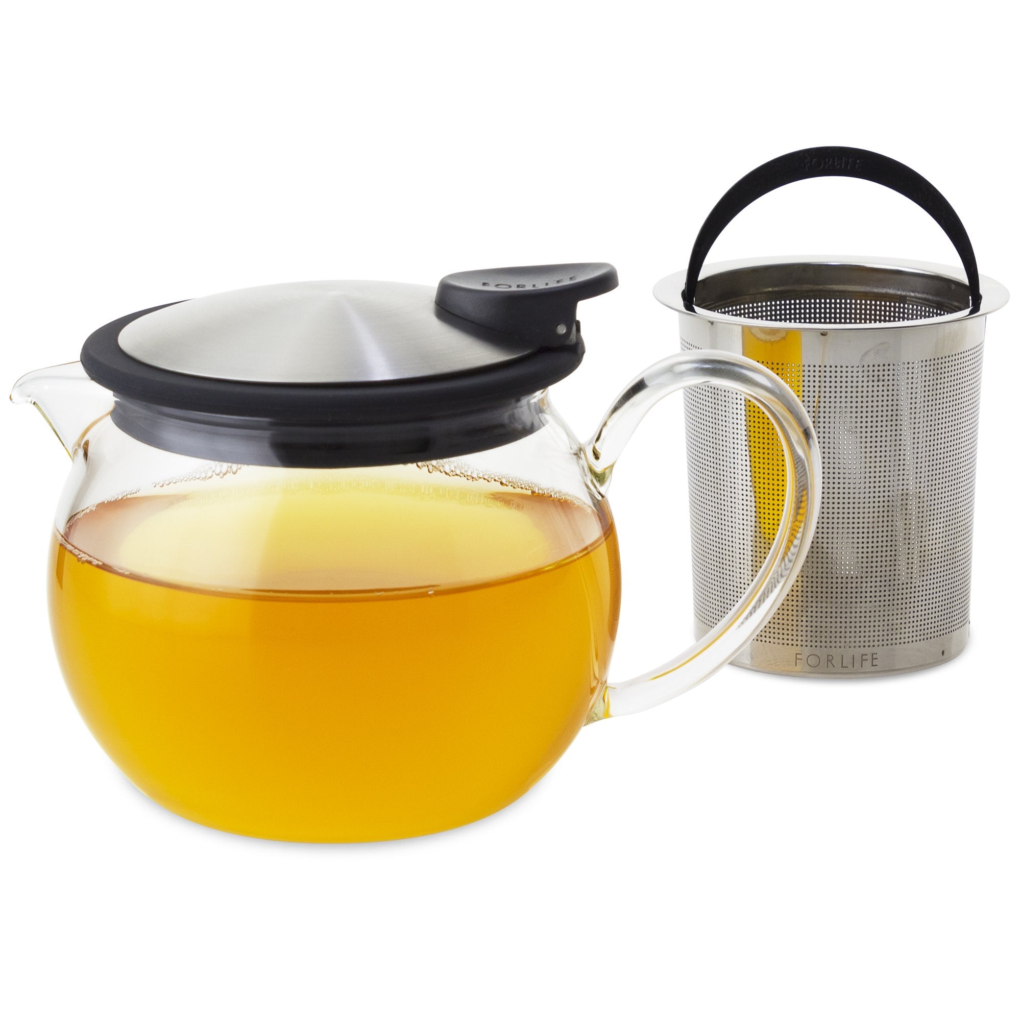 Forlife Bola Glass Teapot With Basket Infuser, 15-Ounce/444Ml, Black Graphite