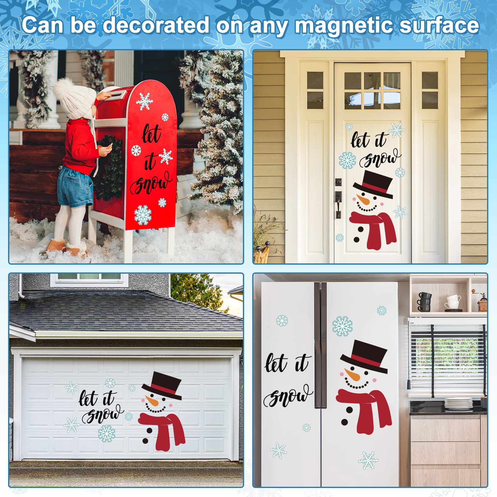 Whaline 21Pcs Christmas Winter Garage Decoration Magnet Stickers Snowman Magnet Decals Refrigerator Stickers Let It Snow Christmas Garage Door Decals for Christmas Party Supplies Home Decorations