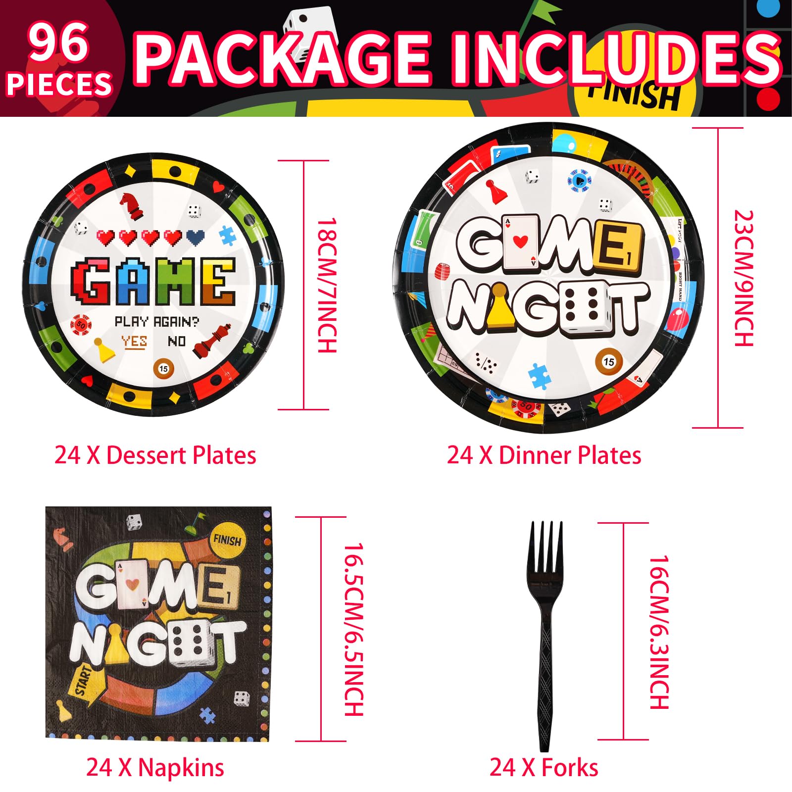 96Pcs Family Game Night Party Supplies Family Game Party Plates Disposable 350Gsm Family Game Paper Tableware Set For Birthday P