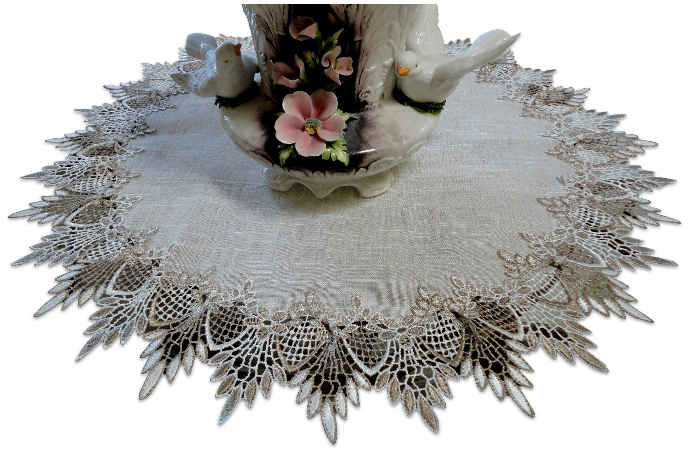Galleria Di Giovanni Large 23 Inch Doily Table Topper Dresser Scarf Neutral Earth Cocoa Tones European Lace