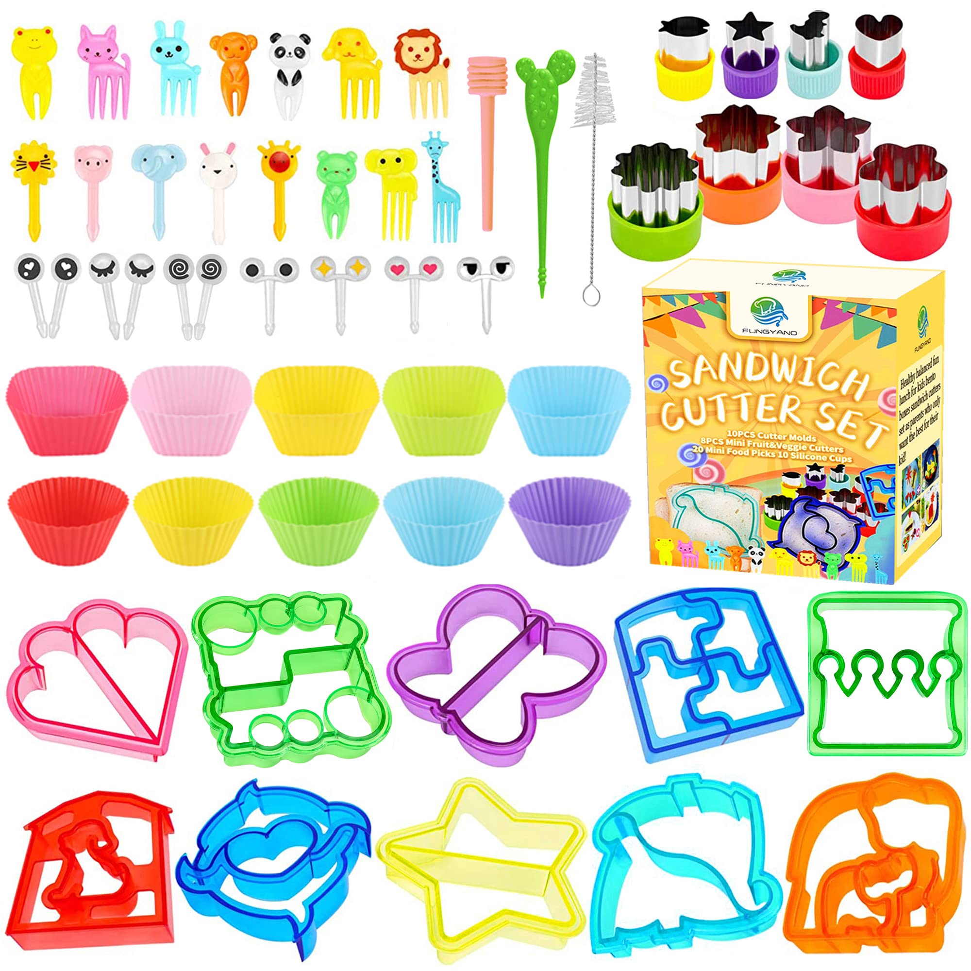 Fungyand Sandwich Cutter Set, All In One Bento Box Complete Supplies And Accessories Kit Includes Sandwich Bread Cutters, Fruit