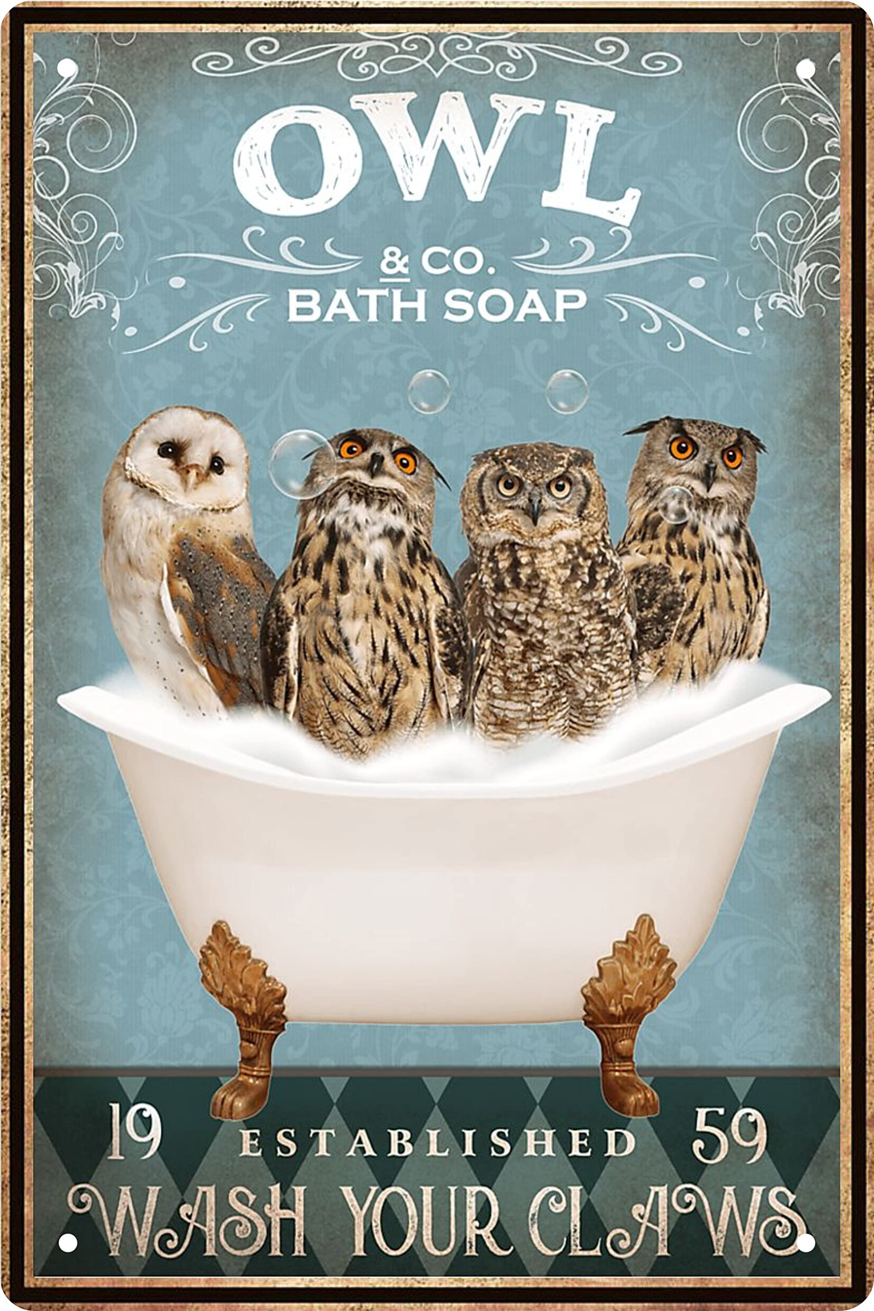 Funny Owl Decor Vintage Bathroom And Bathtub Metal Tin Sign Decor Owl Pet Lovers Gift Farm Home Bar Bathroom Man Cave Retro Wall