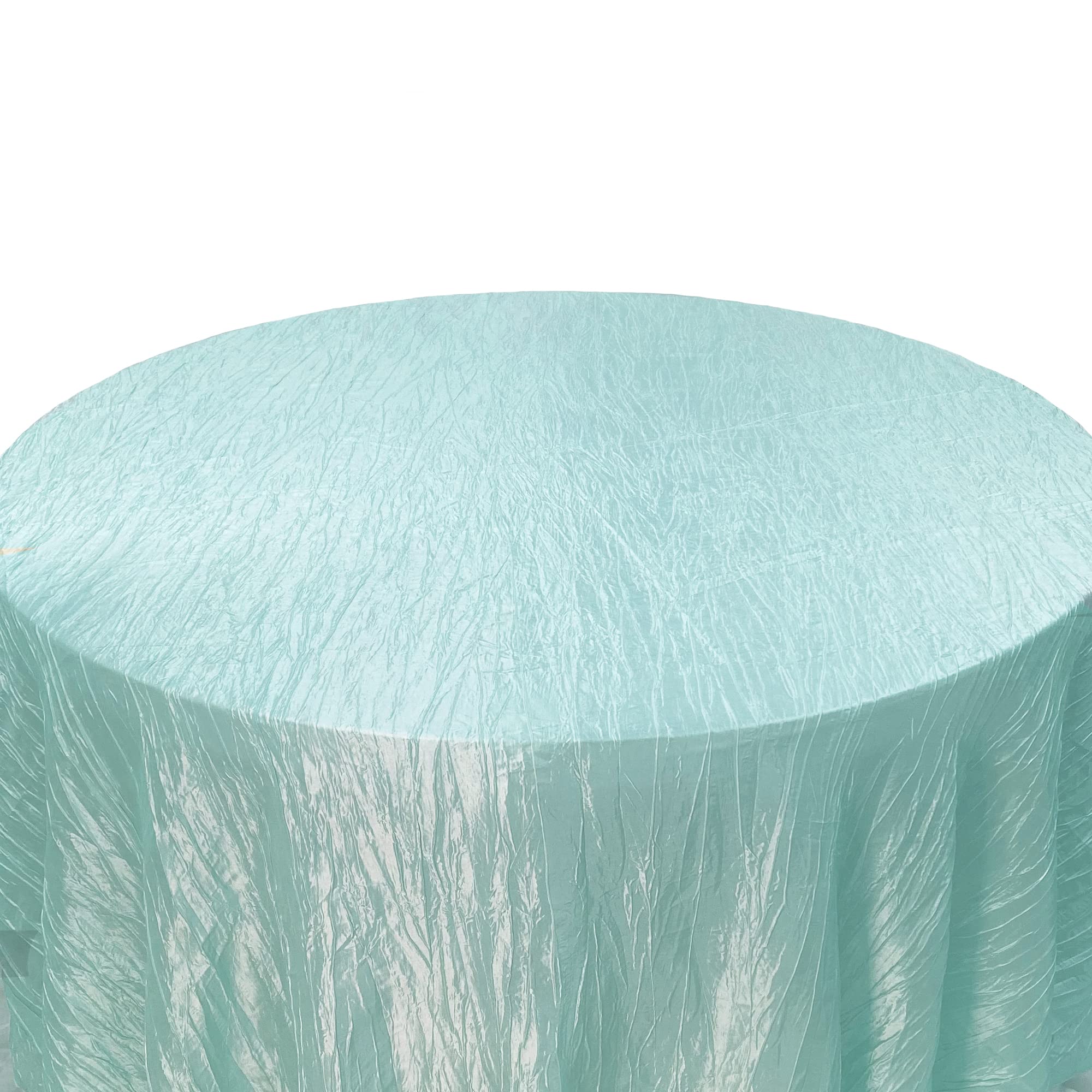 Your Chair Covers - 132 Inch Round Crinkle Taffeta Tablecloth - Robin Egg, Crushed Shiny Dining Table Cloth For Wedding Party Bi