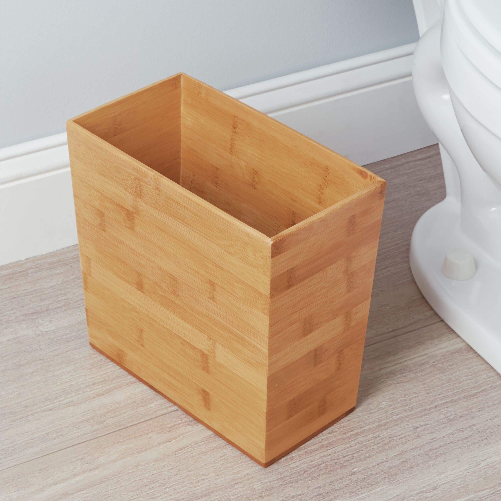 Idesign Rectangular Bamboo Waste Basket, The Formbu Collection - 10.5'' X 5.75'' X 10   , Natural Wood Finish