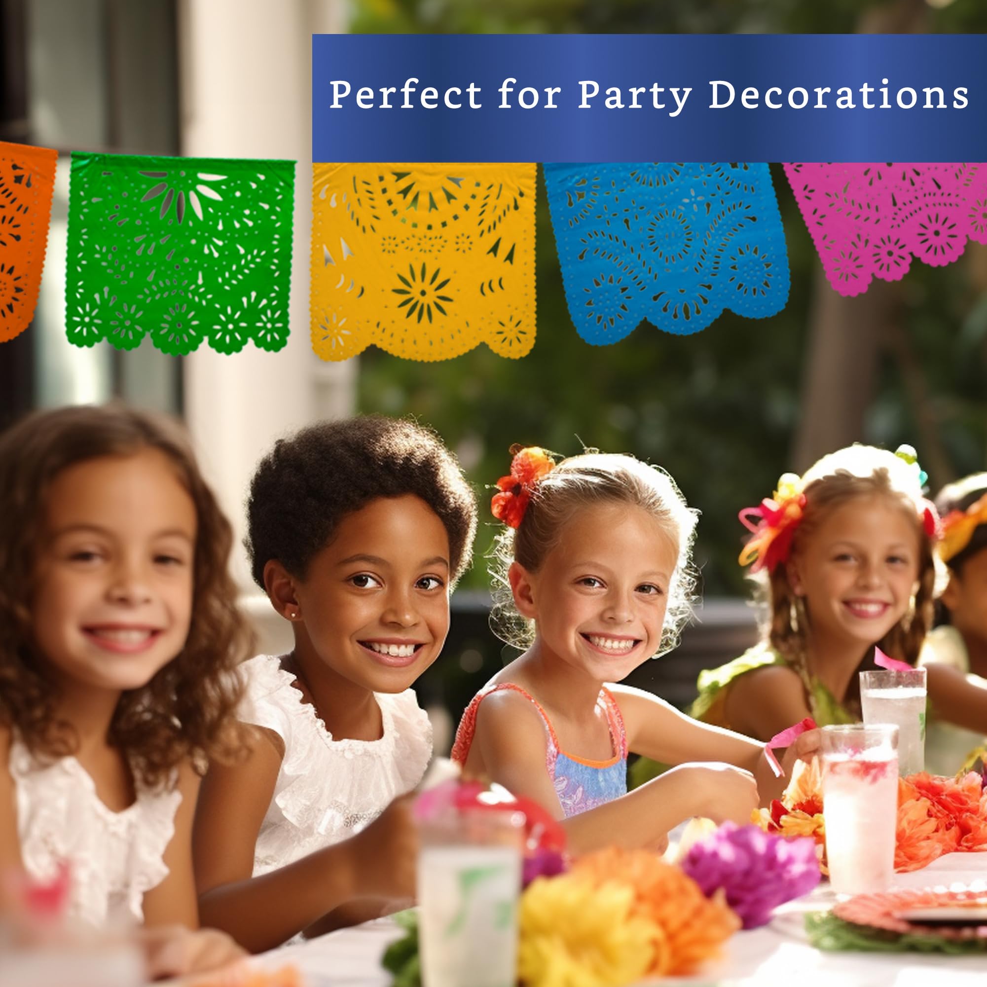 Mexican Party Banners (5 Pack with 10 Plastic Flags per Banner) - Papel Picado Mexicano para Fiesta - Plastic Papel Picado - Fie
