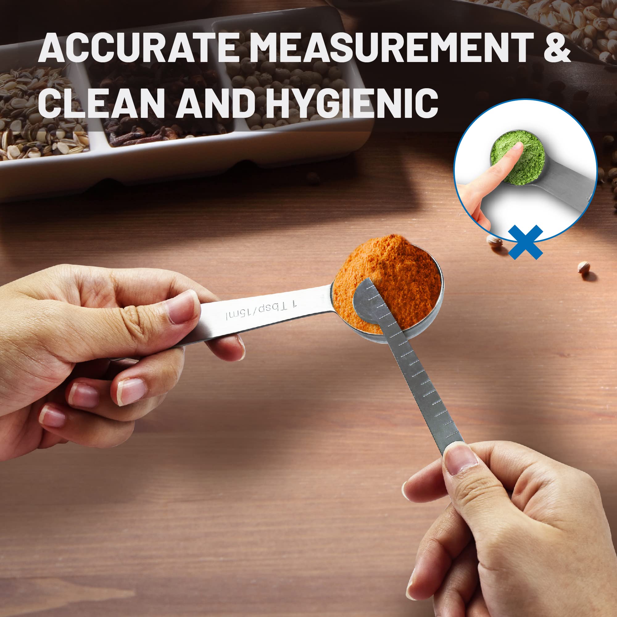 8Pcs Measuring Spoons, Premium Heavy Duty 18/8 Stainless Steel Measuring Spoons Cups Set, Small Tablespoon With Metric And Us Me