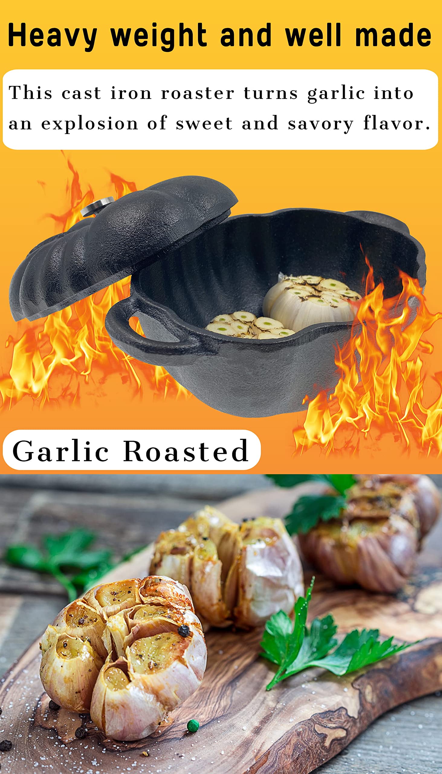 Aokdeer Garlic Roaster, Pre-Seasoned Cast Iron Garlic Roaster Oven Baker And Garlic Presses Set For Kitchen, Pumpkin Soup Pot Ca