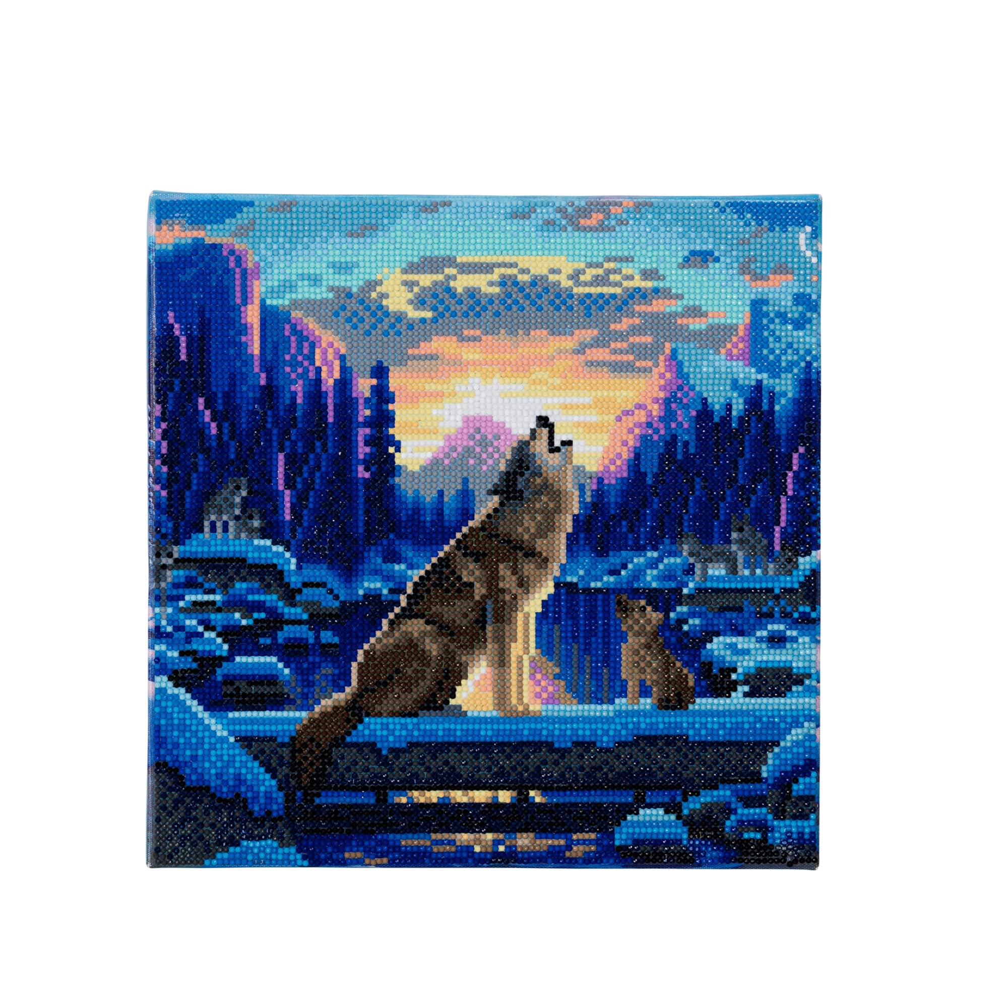 Crystal Art Medium Framed Mounted Wall Art Kit (11.8In X 11.8In) - Howling Wolves - Diamond Painting Kit For Ages 8 And Up