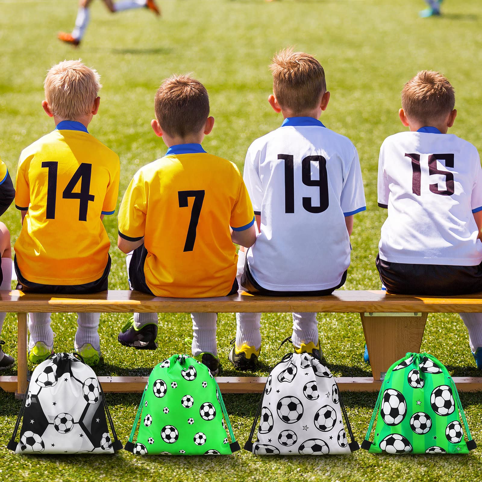 16 Pcs Soccer Party Bags Kids Soccer Drawstring Backpack Bags Sports Football Goodie Snack Bags Soccer Party Favors Soccer Treat