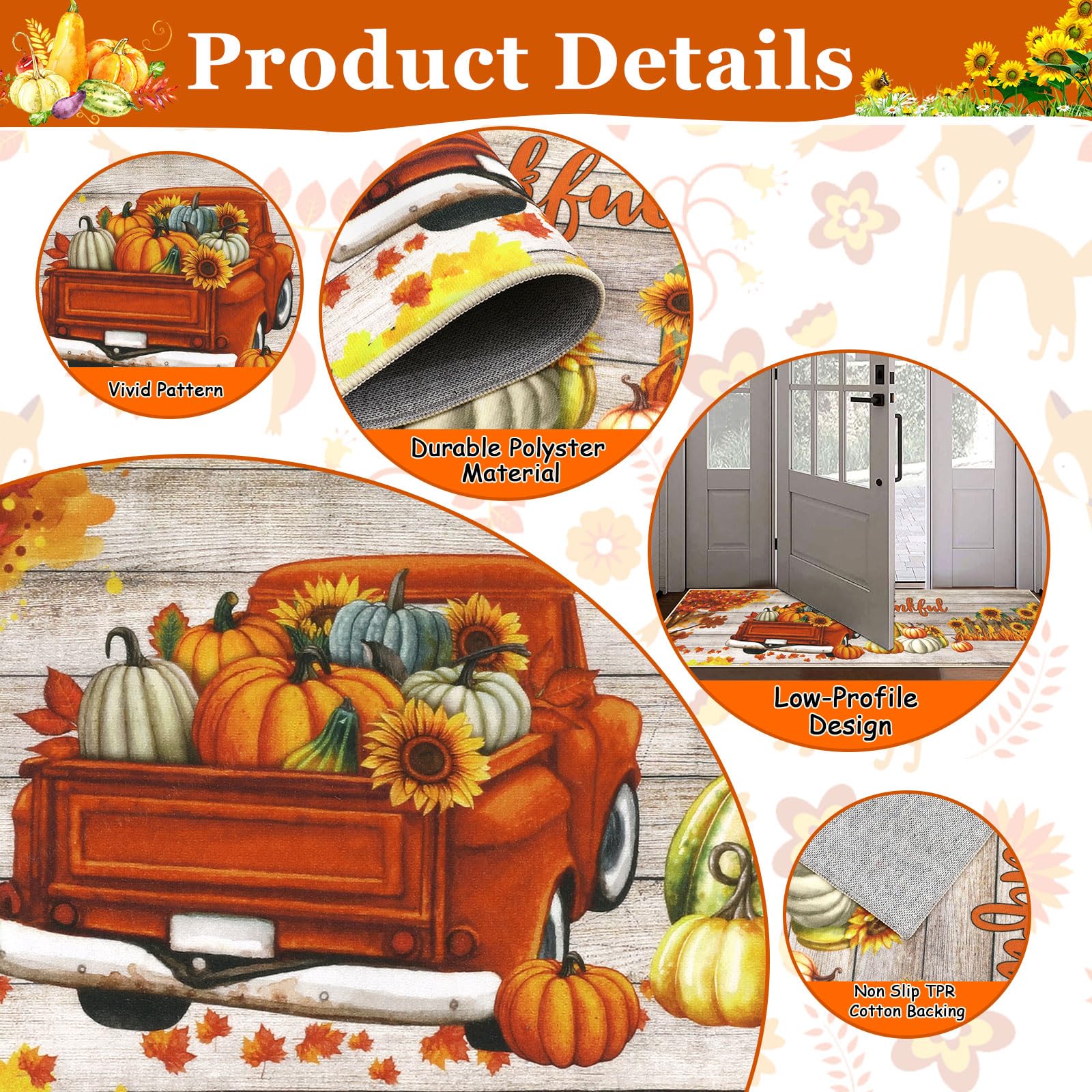 U Artlines Fall Kitchen Rugs with Runner Sets 3 Piece Vintage Truck Seasonal Harvest Holiday Party Rugs and Mats Non Skid Washa