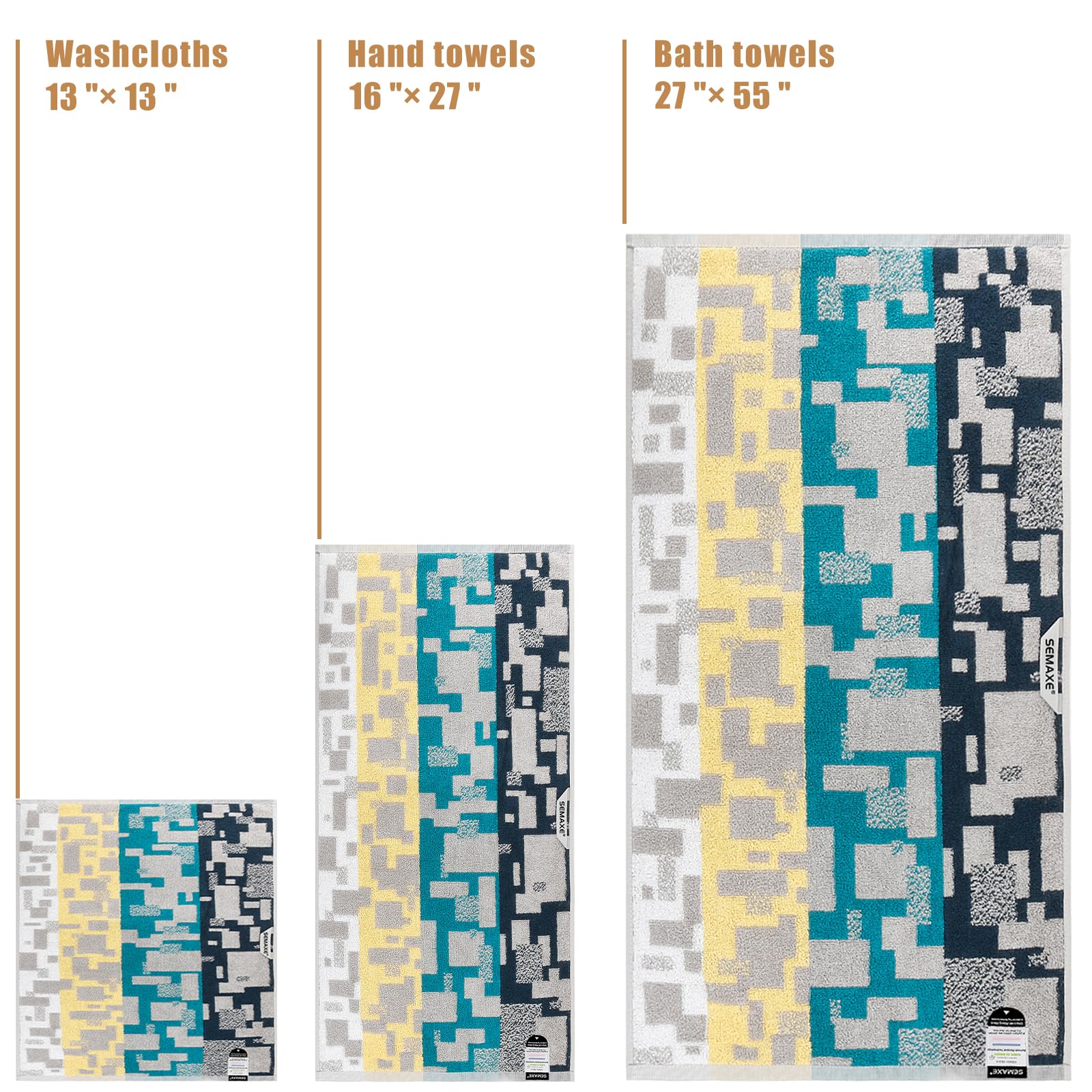 Semaxe Bath Towel Set Of 8 Include 2 Bath Towels 2 Hand Towels 4 Washcloths, 100% Cotton Bathroom Towels With Hanging Loops And