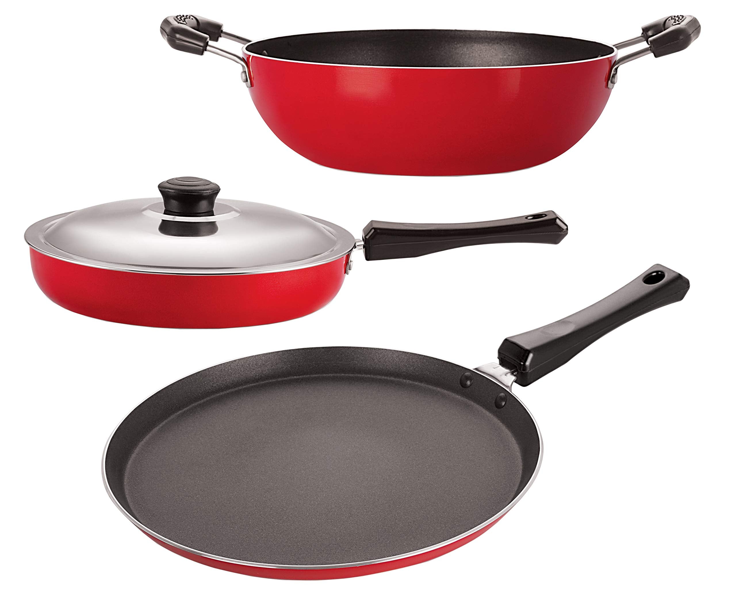 Nirlon Nonstick Aluminium Rust Free 3 Piece NonInduction Kitchenware Essential Gift Item Set With Bakelite Handle