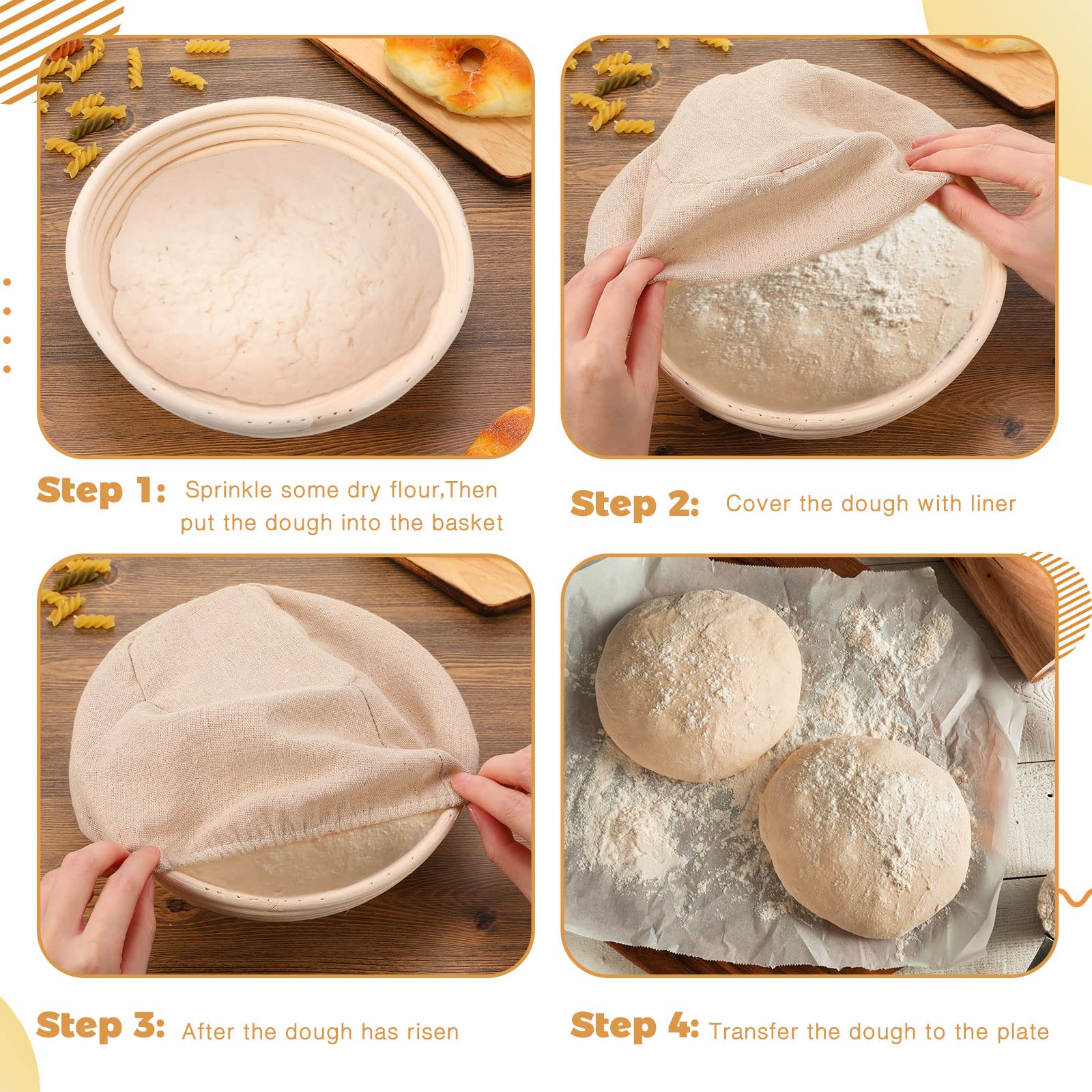 Nuogo Set Of 5 Banneton Bread Proofing Basket 8.5 Inch Round Sourdough Proofing Basket Banneton Basket Dough Proofing Bowl With