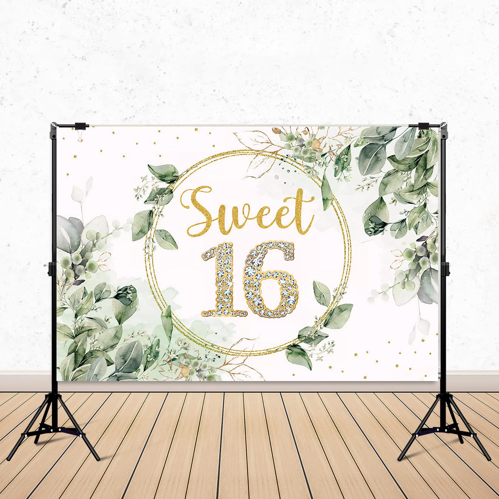 Difounmas Sweet 16 Birthday Backdrop Banner, 60"x40", Sage Green, Model JFH-099, Perfect for Girls' 16th Birthday Party Decor