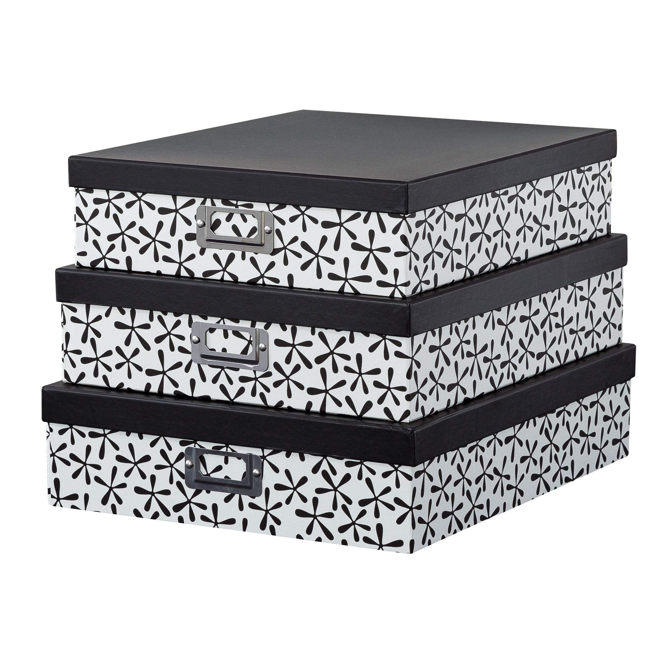 Soul & Lane Decorative Cardboard Storage Boxes With Lids for Home D  cor - Set of 3: Nesting Floral Black and White Photo Storag