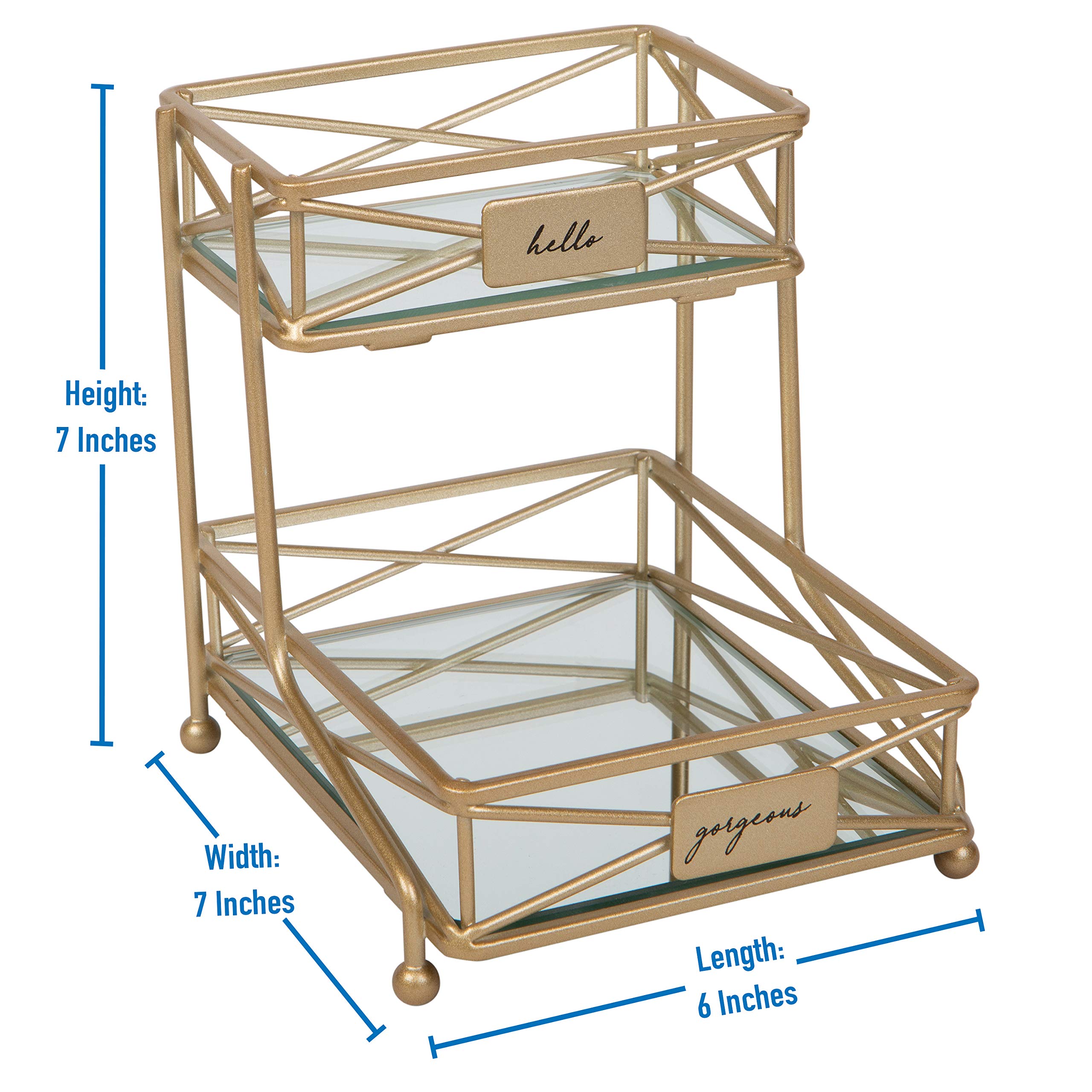 Home Details Satin Gold, Cosmetic Organizer, Bathroom, Jewelry, Perfume Storage, Stylish Decor 2 Tier Sleek Vanity Tower