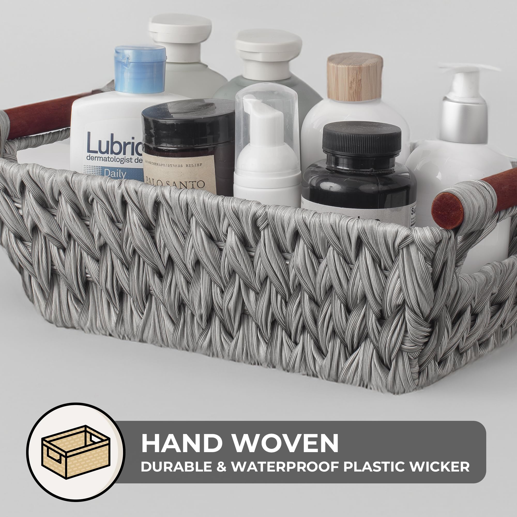 GRANNY SAYS Wicker Storage Baskets for Shelves  Trapezoid Woven Basket  Waterproof Storage Wicker Baskets for Organizing  Gray  2-Pack