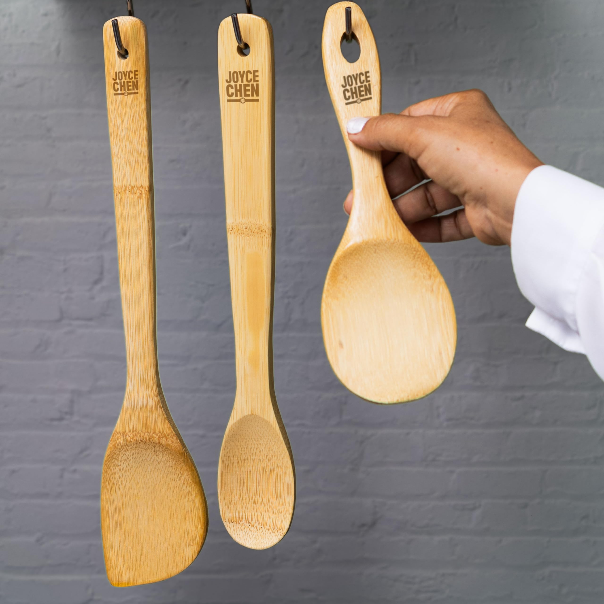 Joyce Chen Burnished Bamboo Wok Utensils, 3-Piece Stir Fry Set