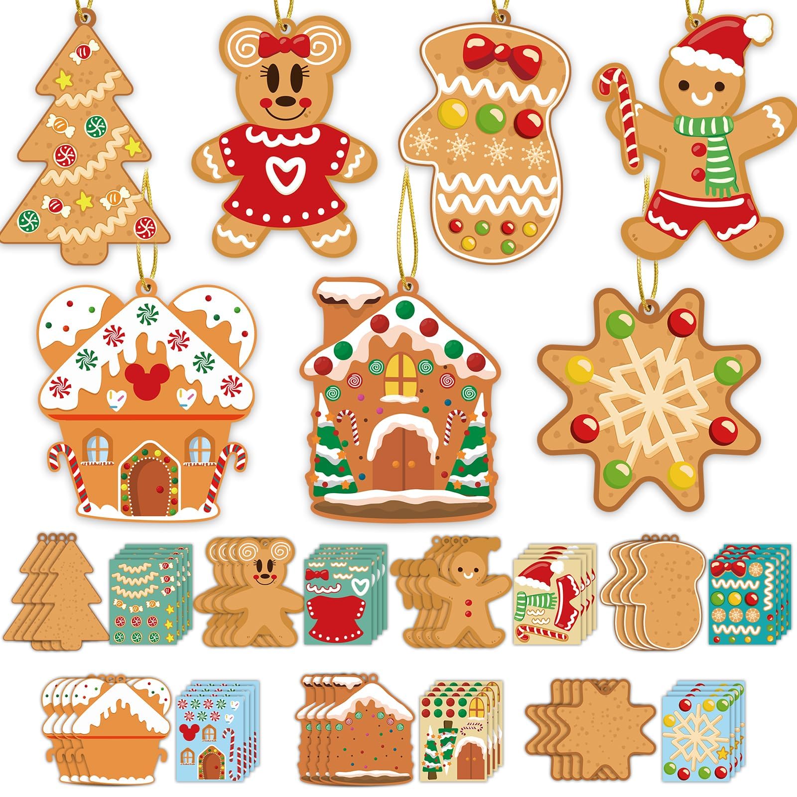 Christmas Ornaments Art and Crafts for Kids - 28pcs DIY Christmas Cutouts with Gingerbread Cookies Man House Christmas Stickers 
