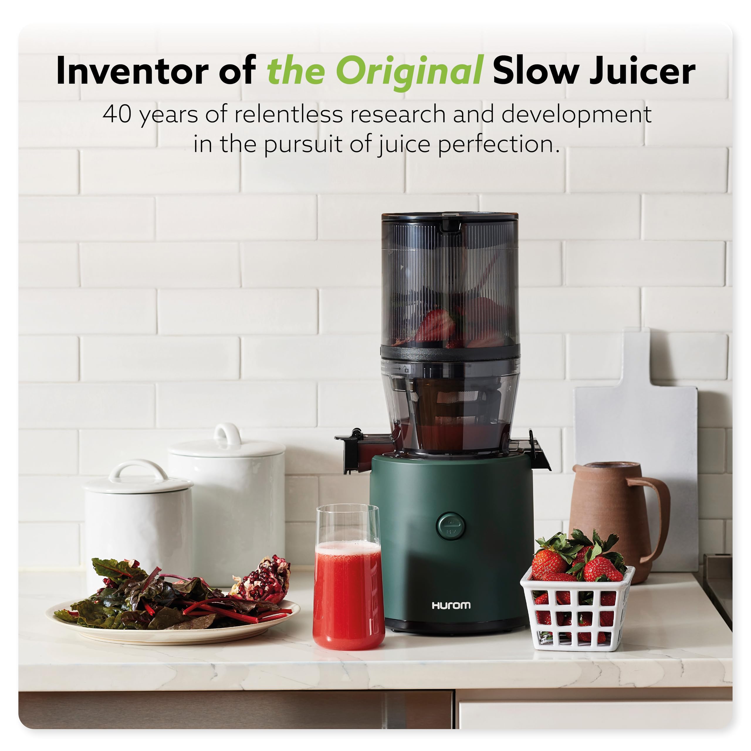 Hurom H320 Slow Juicer, Kale/Dark Green | Self-Feeding Cold Press Juice Machine For Vegetables And Fruit | High Yield | Bpa Free