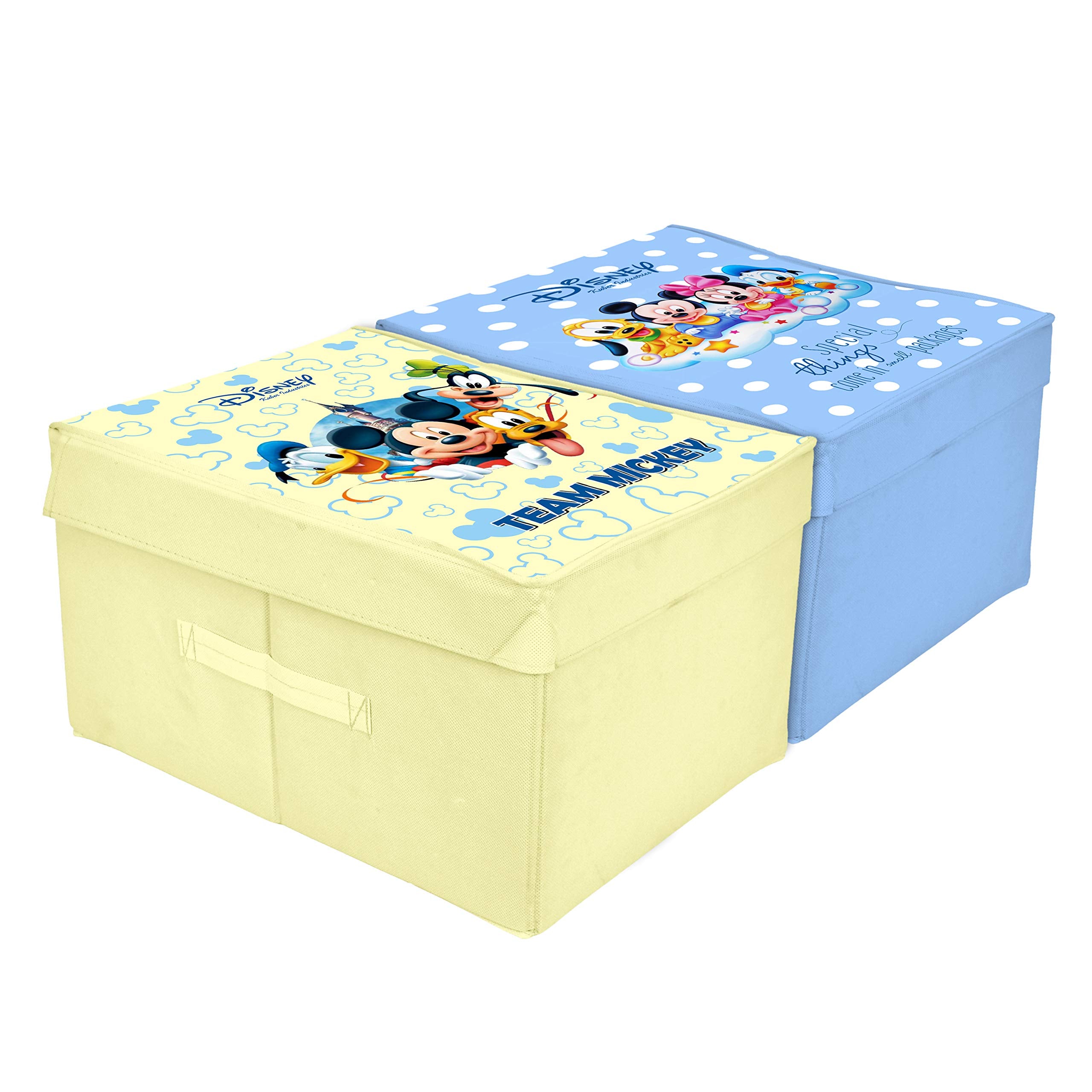 Kuber Industries Disney Team Mickey Print Non Woven 2 Pieces Fabric Foldable Cloth Storage Wardrobe Organiser Box With Lid, Extr