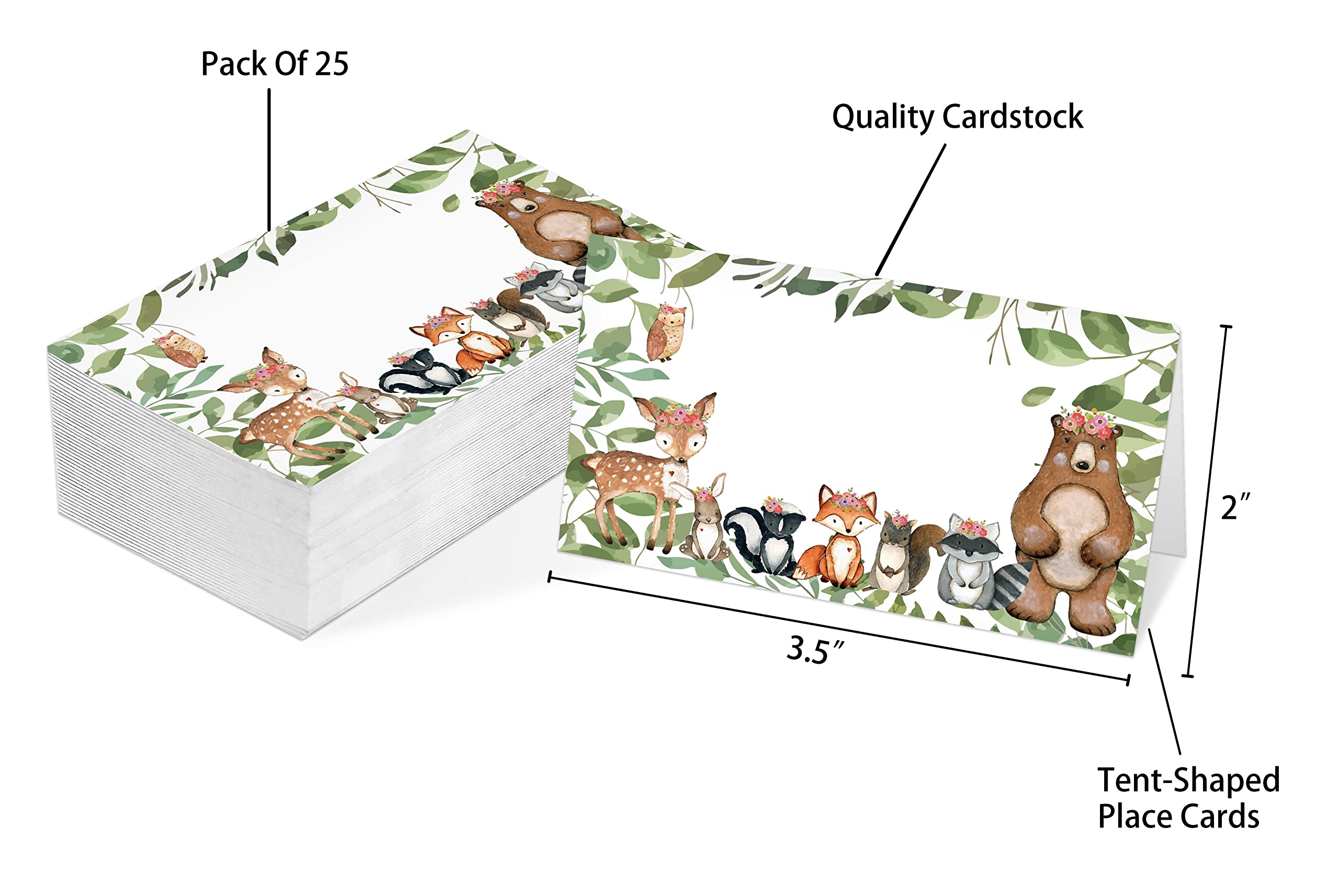 Table Place Card, Jungle Safari Animal Themed Tent Style Cards, Pack Of 25 Half-Fold Reception Place Cards, Perfect For Baby Sho