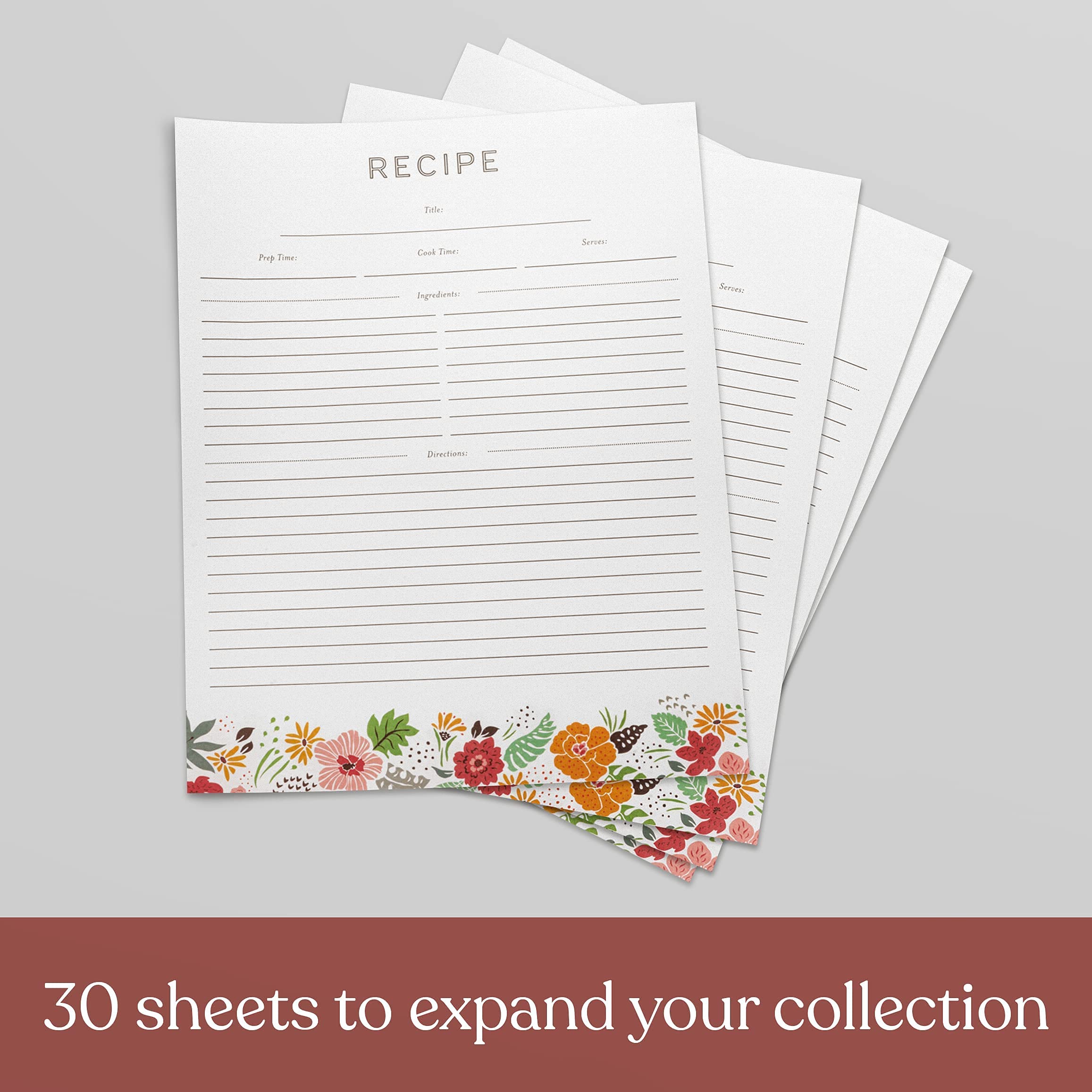 Recipe Binder Protective Sleeves and Printed Paper 8.5'' x 11'' Expansion Pack (Tropical Floral)