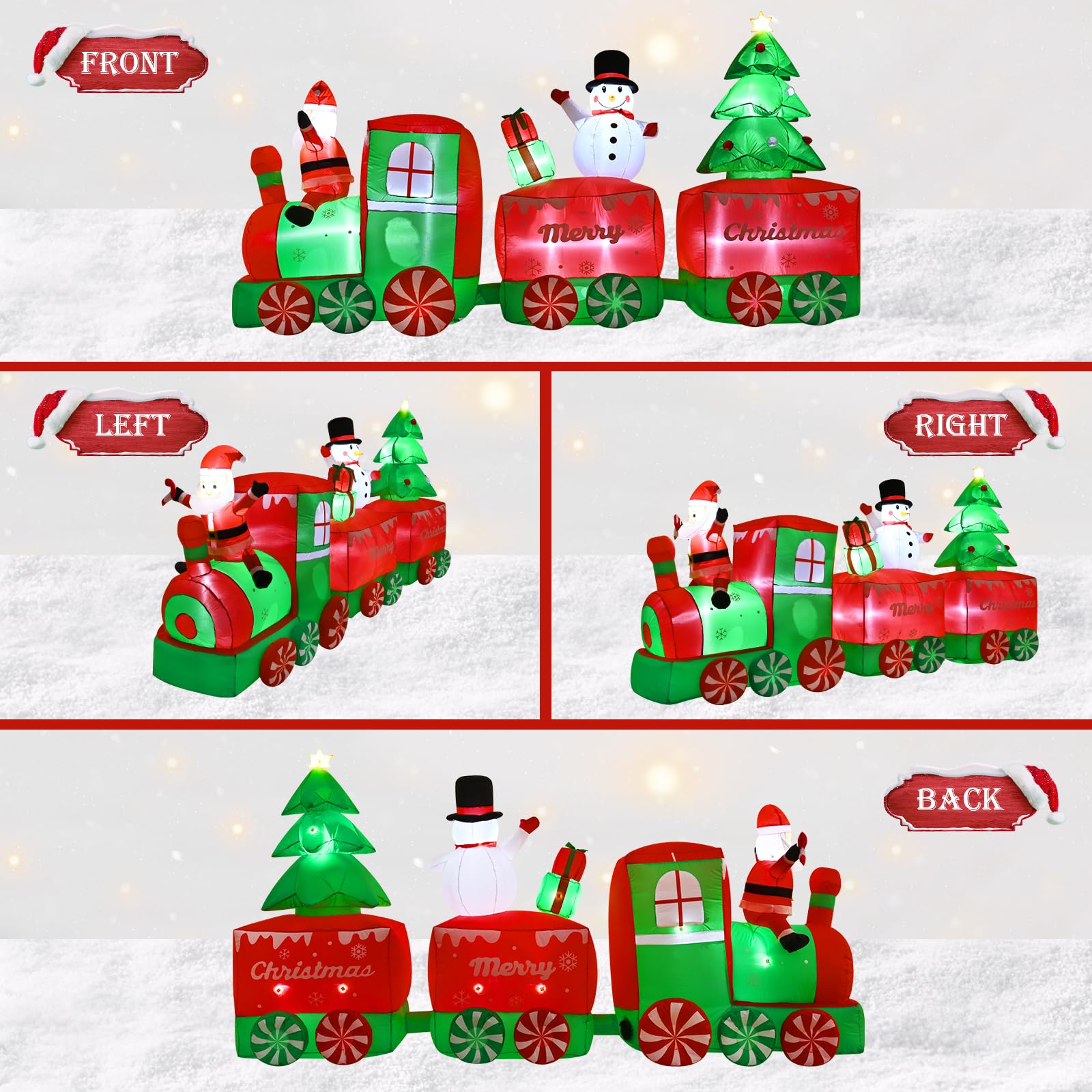 FRAMICS 10.5 FT Christmas Inflatable Train with Santa Claus, Multicolor LED Lights, Polyester, Easy Setup, Large