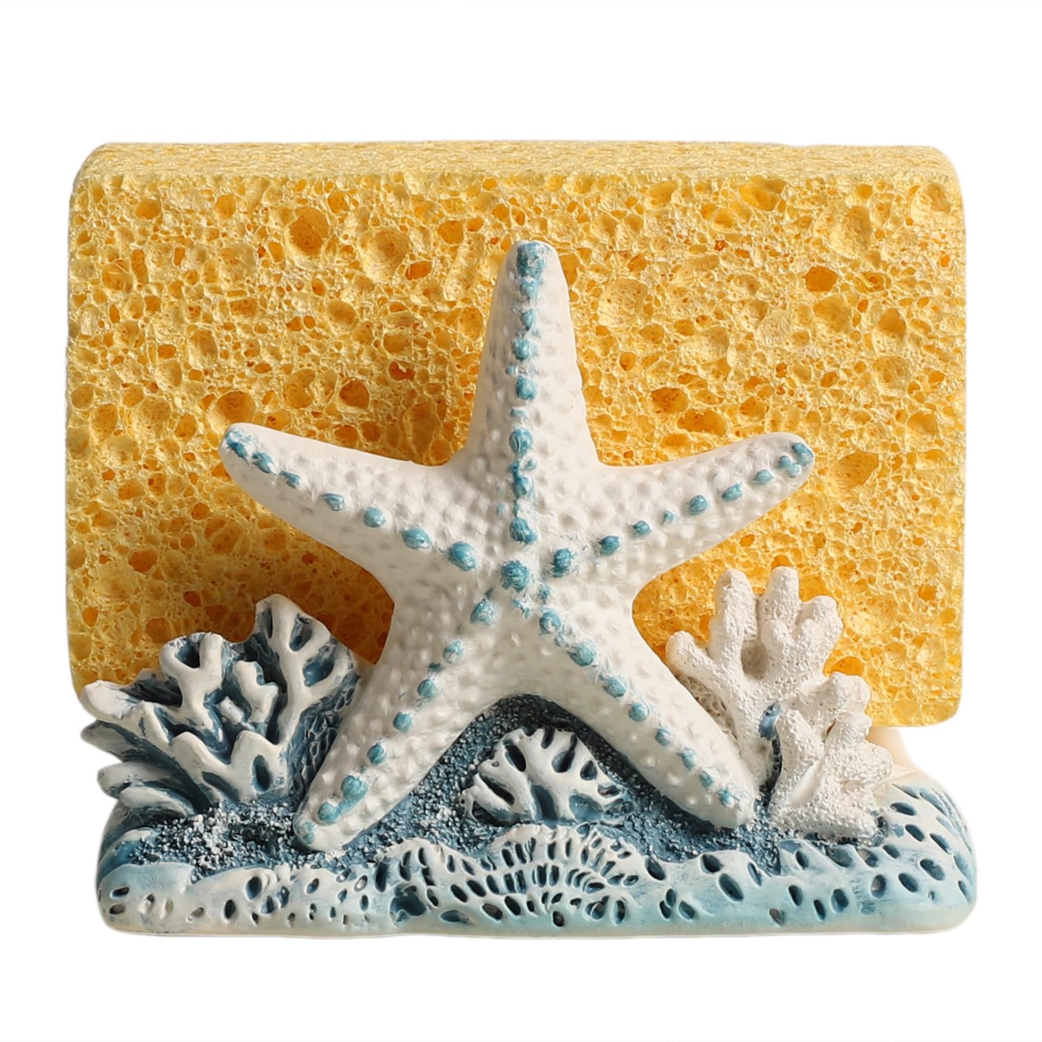 WAIT FLY Resin Starfish Sponge Holder for Kitchen Sink Counter, Sponge Dish Rack, Sink Caddy Organizer, Starfish Scouring Pad an