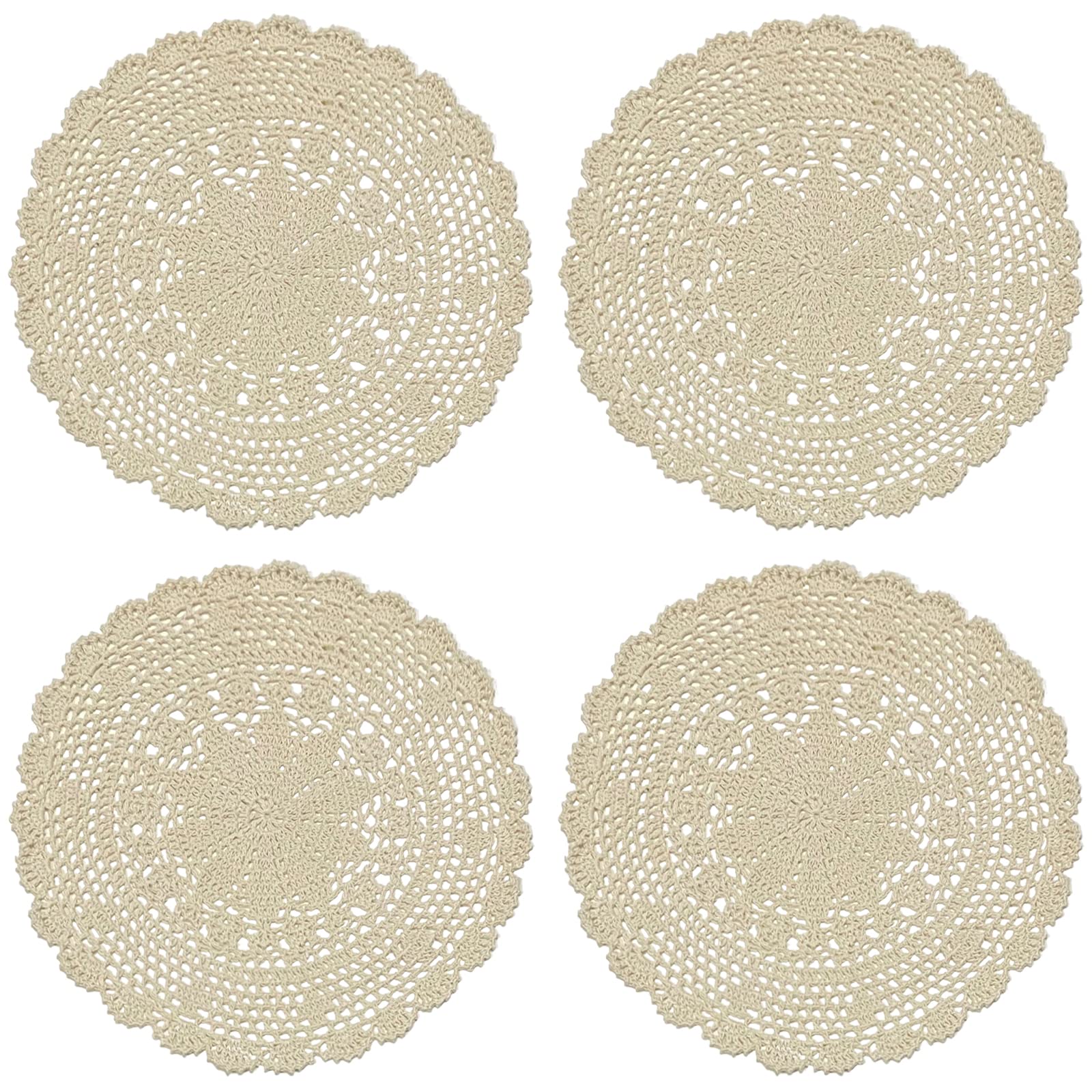 Phantomon Crochet Doilies Handmade Round Cotton Lace Table Placemats Knitted Tablecloth, Star Pattern Rippled Edge, Pack Of 4 (1