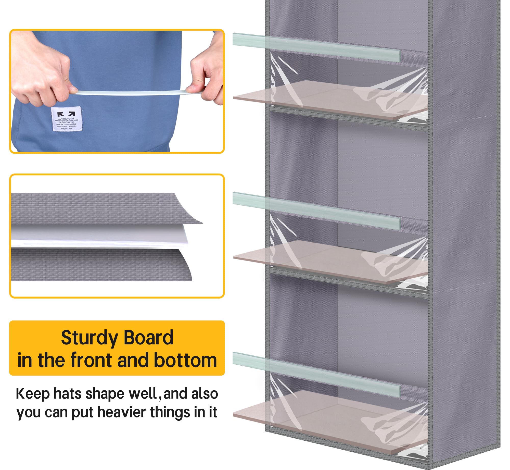 Sleeping Lamb Narrow Door Hat Organizer For Baseball Caps, Baseball Hat Rack For Closet/Wall Hold 40 Hats Storage Holder Clear H