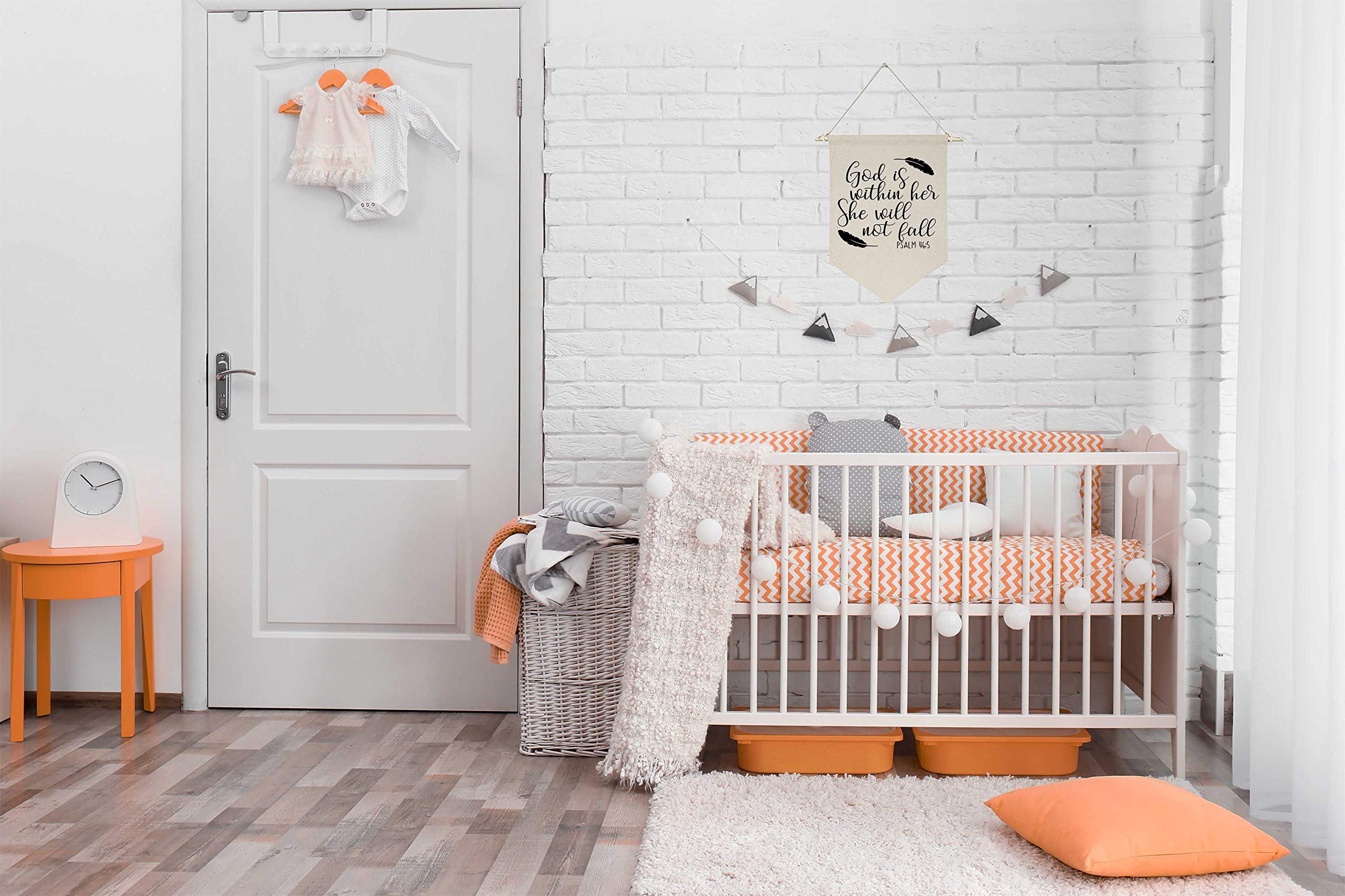 God Is Within Her - Canvas Hanging Flag Banner Wall Sign Decor - Inspirational Gift For Nursery,Kids Room,Living Room,Bedroom,Fr