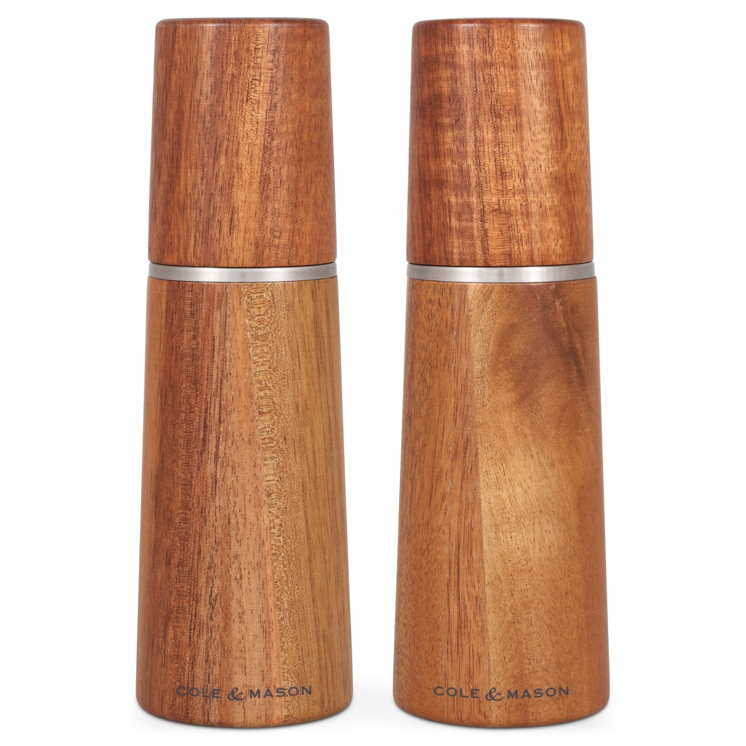 Cole & Mason Marlow Wood Mill Set - Balanced Salt And Pepper Grinders - Refillable Spice Tools - Adjustable Salt And Peppercorn