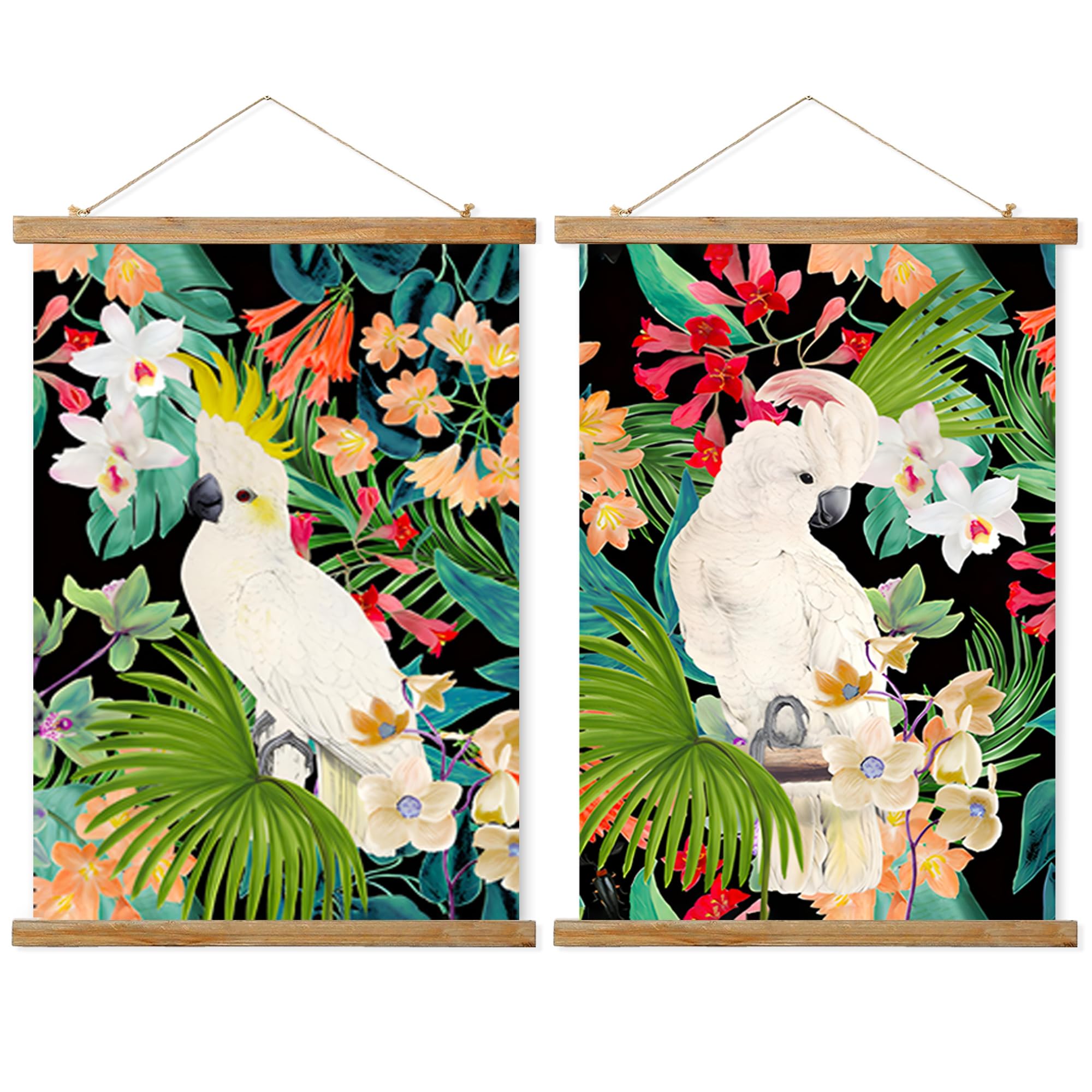 Ovfovy Vintage Parrots Poster, Rustic Room Aesthetic, Retro Wall Art Prints Without Fading, Printed On Linen With Wood Frames, R