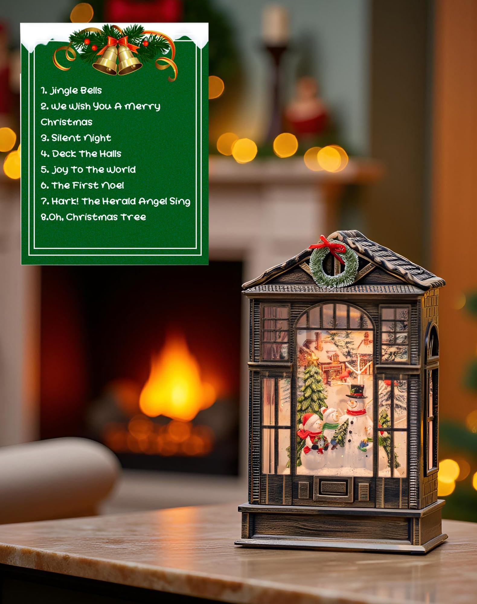 Christmas Snow Globe Lantern, Snowman Choir Musical Glowing Snow Globes, Indoor Home Christmas Decor, Battery or USB Powered, wi