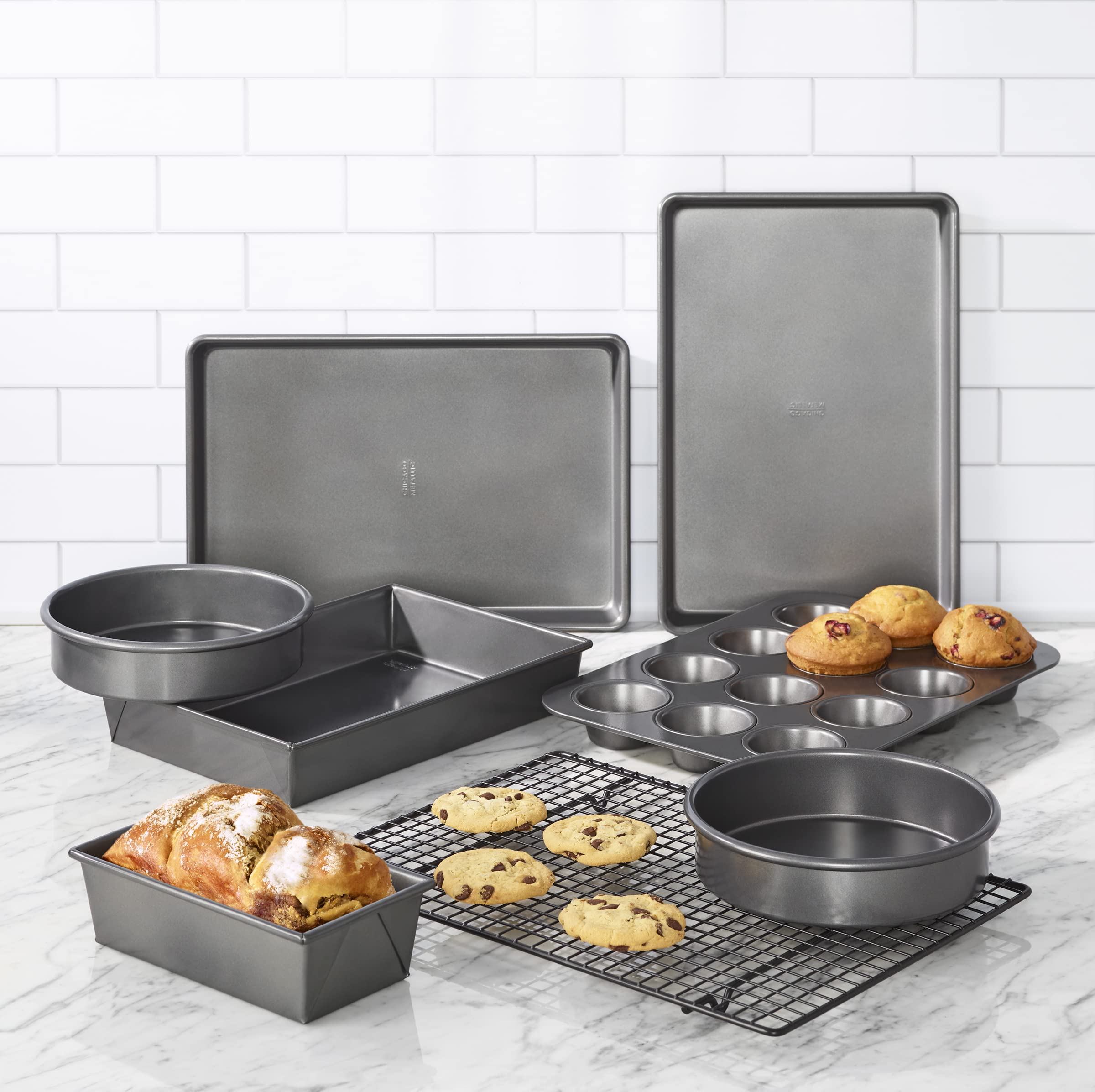Chicago Metallic 8-Piece Non-Stick Bakeware Set, Silver, Steel, Model 5229030