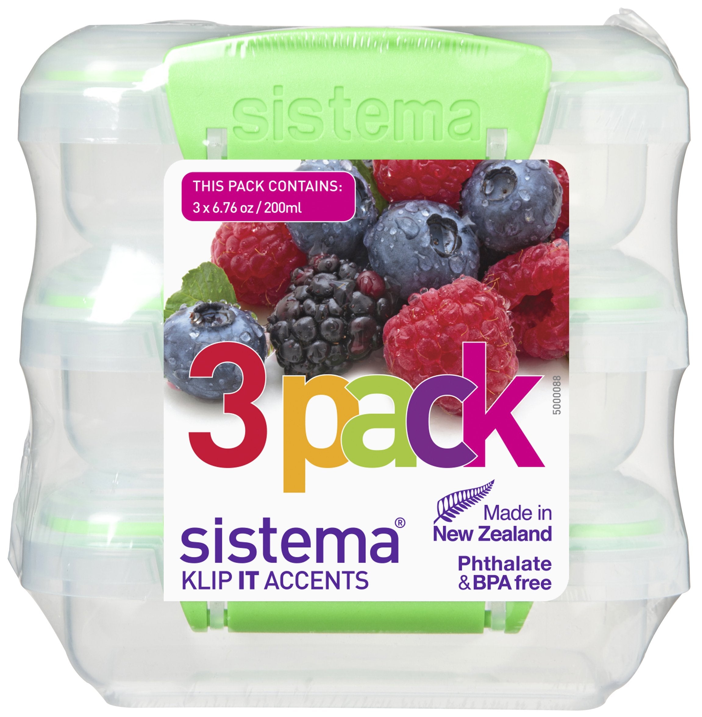 Sistema Klip It Accents Collection Food Storage Containers, 6.7 Oz./0.2 L, Color Received May Vary, 3 Count