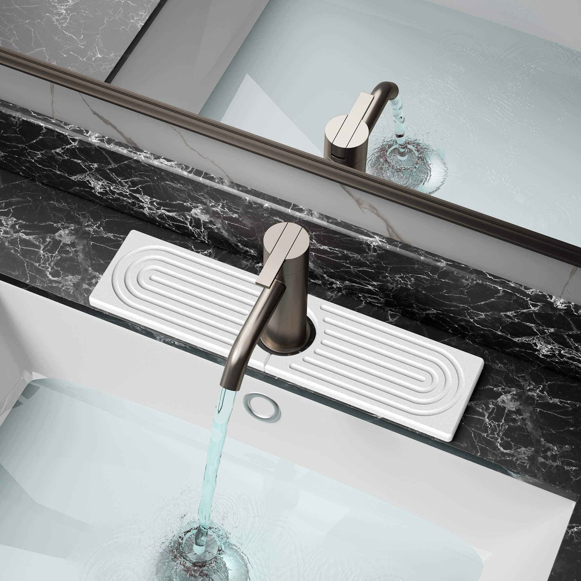 DK177 Faucet Mat for Kitchen Sink - Water Absorbing Stone Tray for Sink, Painted Wood Fast-Drying Faucet Mat, Faucet Splash Guar