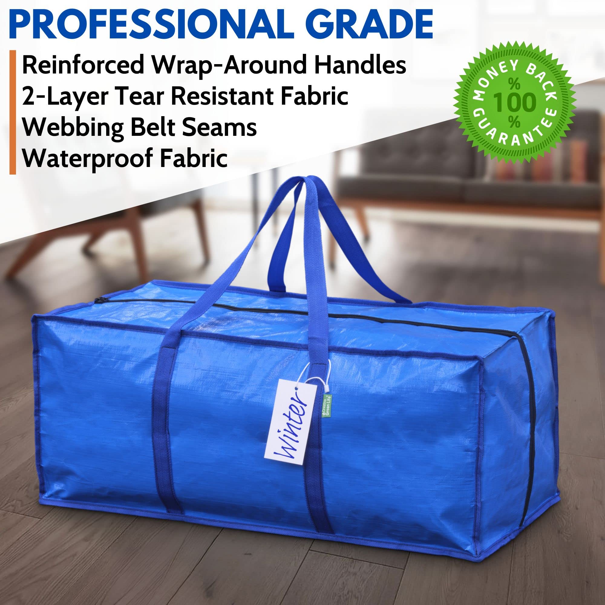 Jumbo Storage Bags For Clothes With Strong Handles & Sturdy Zipper (4-Pack), Heavy-Duty Moving & Storage Bags, Best Packing Supp