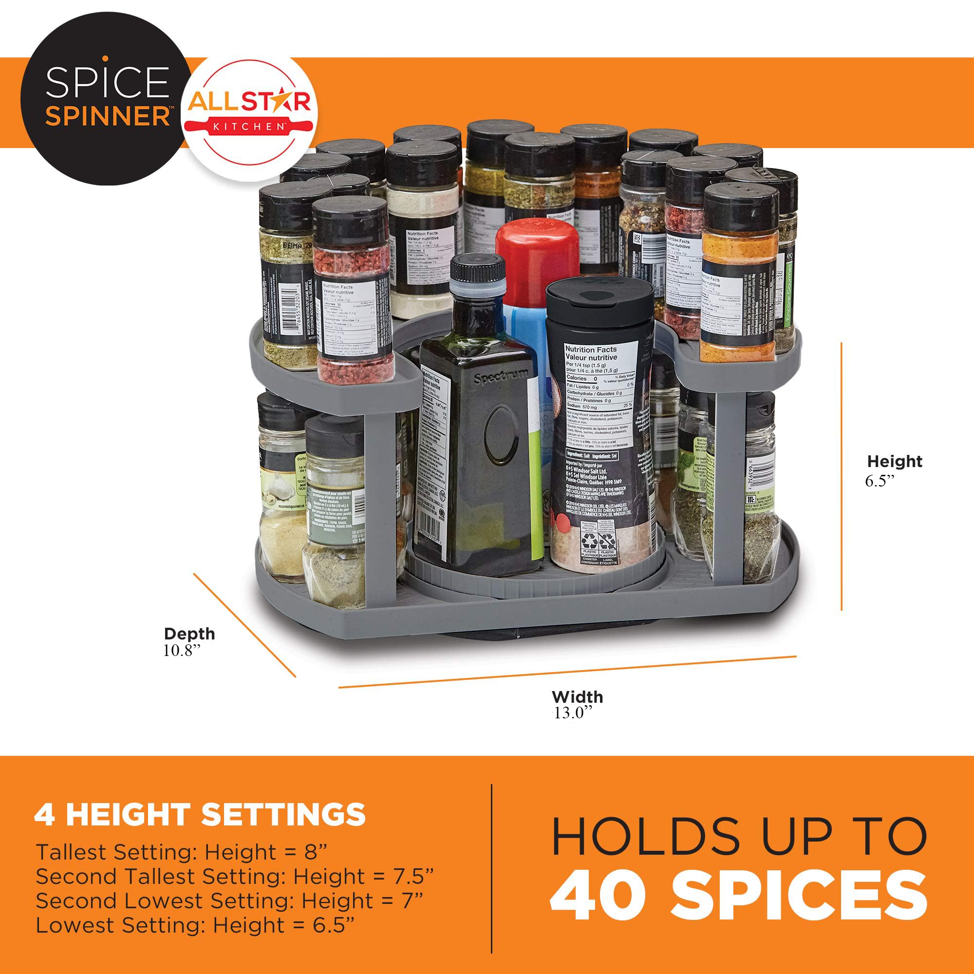 Allstar Innovations Spice Spinner Two-Tiered Spice Organizer & Holder That Saves Space, Keeps Everything Neat, Organized & Withi