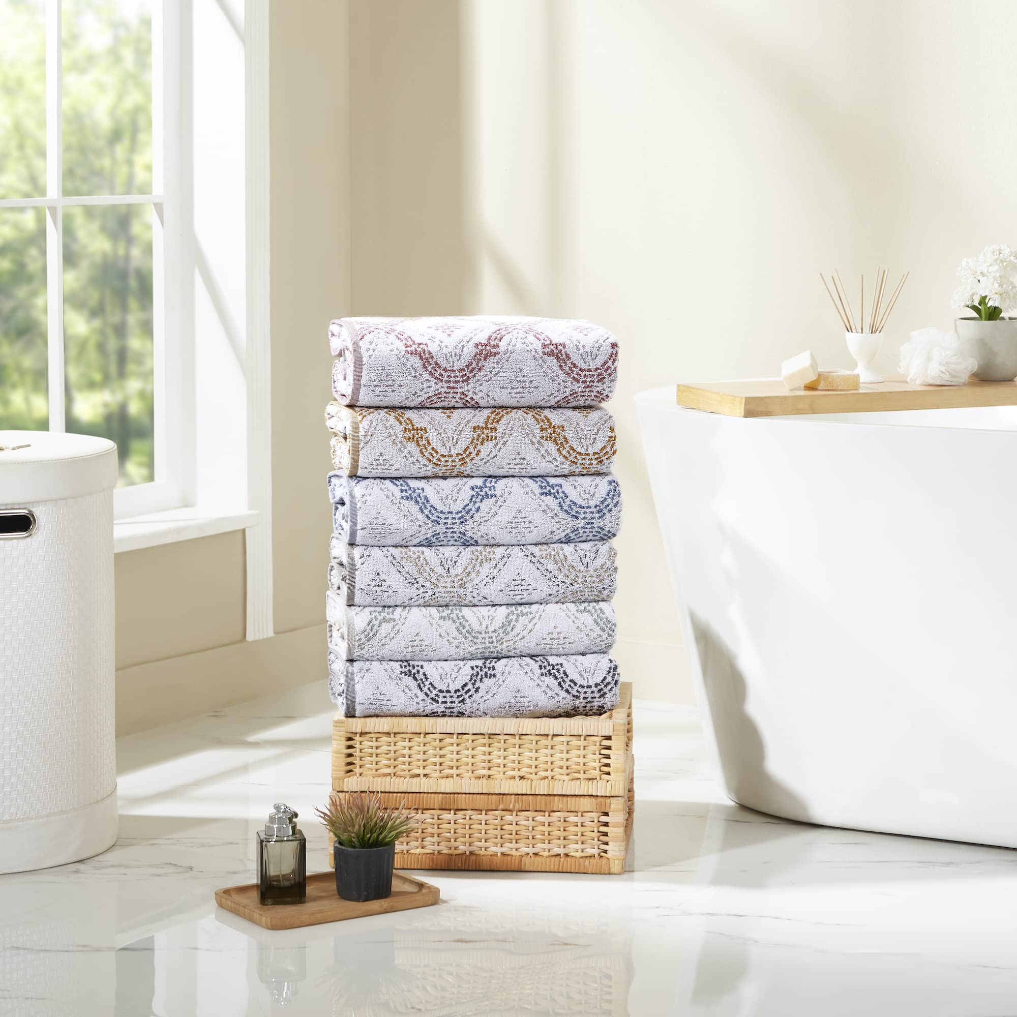 Modern Threads Capri 6-Piece Reversible Yarn Dyed Jacquard Towel Set - Bath Towels, Hand Towels, & Washcloths - Super Absorbent