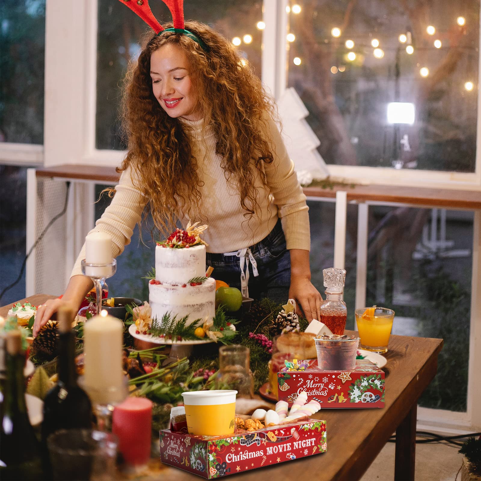 20 Pcs Christmas Party Supplies Movie Night Paper Snack Trays Xmas Party Decorations Movie Night Party Christmas Birthday Party