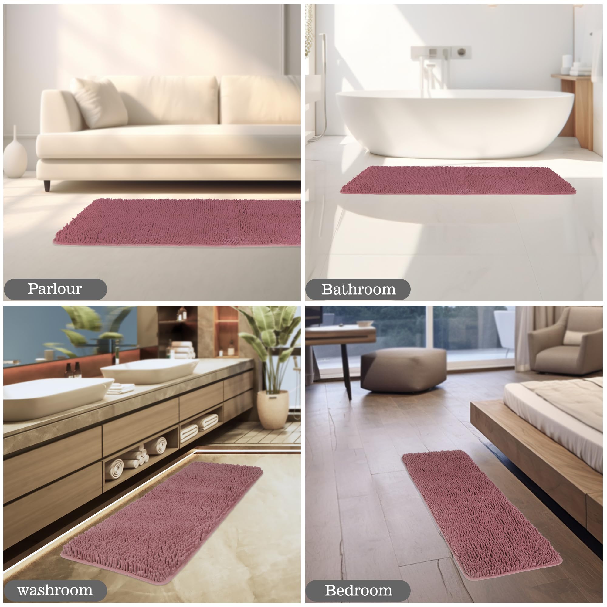 Yeaban 47 X 17 Bathroom Rug - Thick Chenille Bath Mats | Absorbent And Washable Bath Rug Non-Slip, Plush And Soft Rugs For Bathr