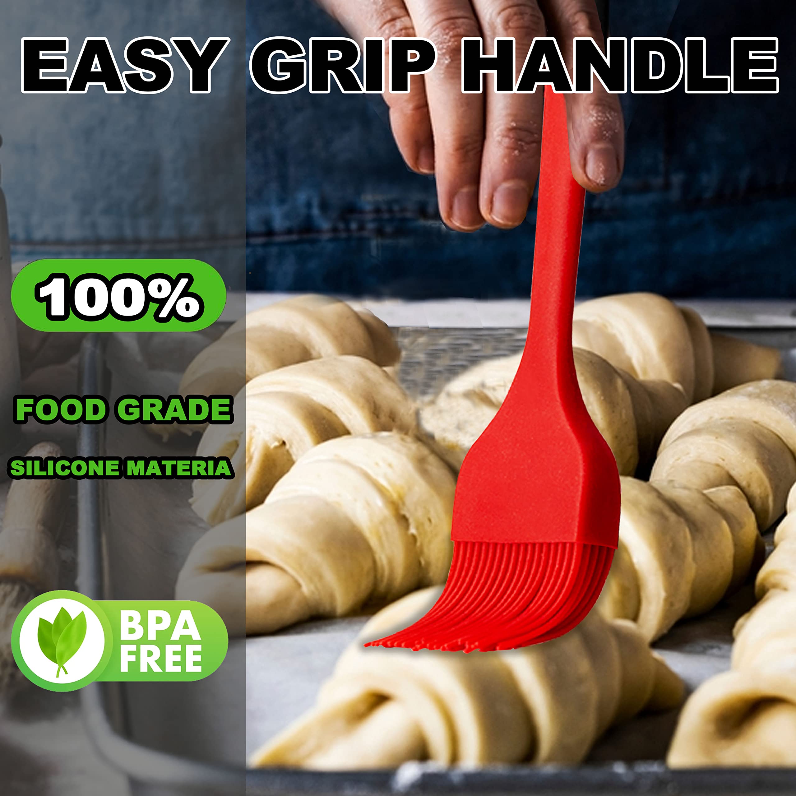 Anaeat 2 Pack Silicone Basting Pastry Brushes - Heat Resistant Brush With Soft Bristles, Hygienic One Piece Design, Marinade Bru