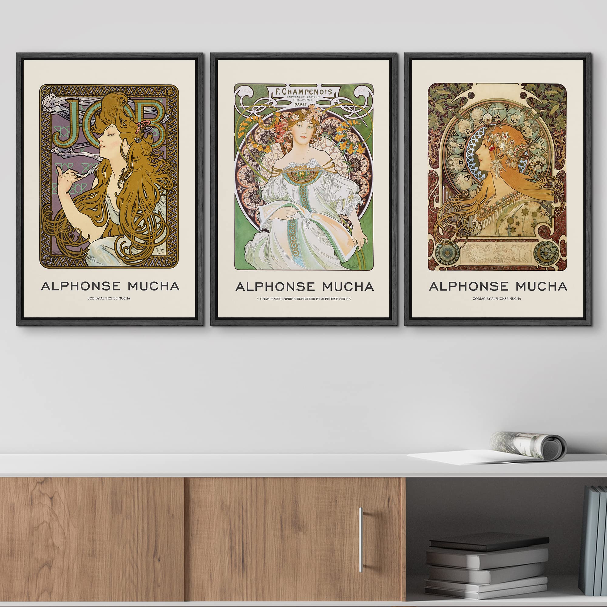 Wall26 Framed Canvas Print Wall Art Set Alphonse Mucha Art Nouveau Floral Women Nature People Illustrations Fine Art Decorative